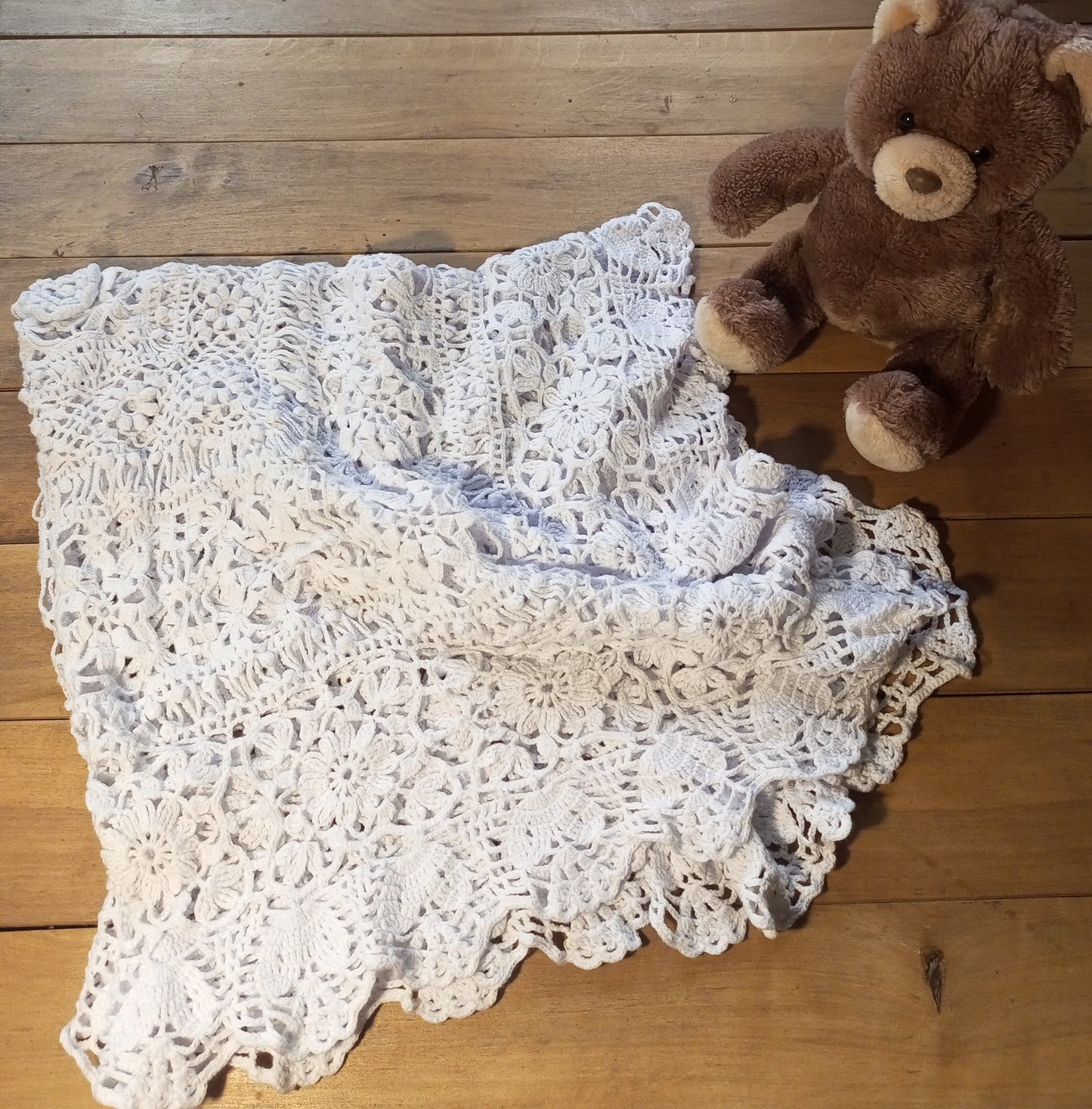 Crochet Cotton Baby Blanket – Lace Christening Blanket for Baptism, Handmade Baby Throw