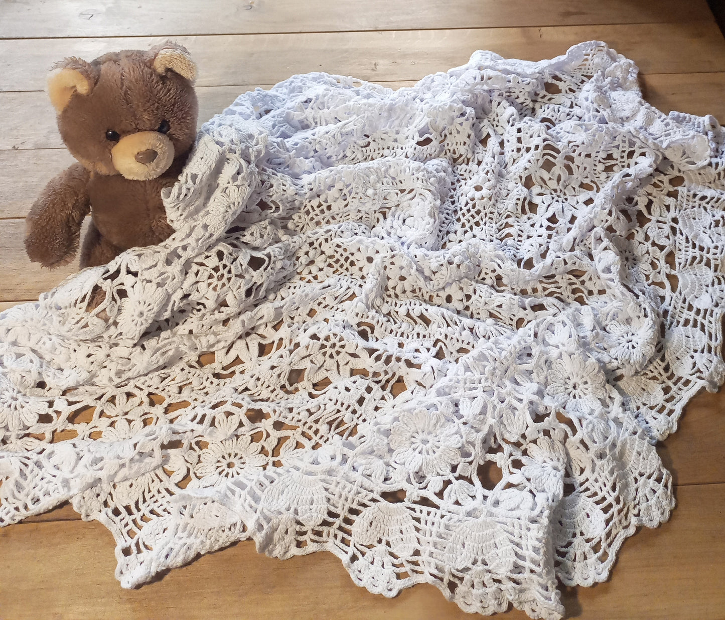 Crochet Cotton Baby Blanket – Lace Christening Blanket for Baptism, Handmade Baby Throw