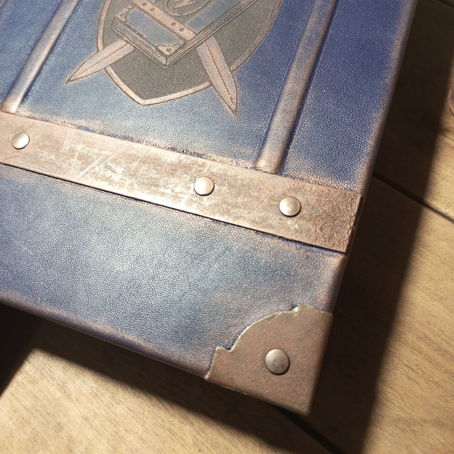 Dark Blue Vintage Grimoire Leather Journal – Handmade Spell Book with Aged Pages & Custom Engraving