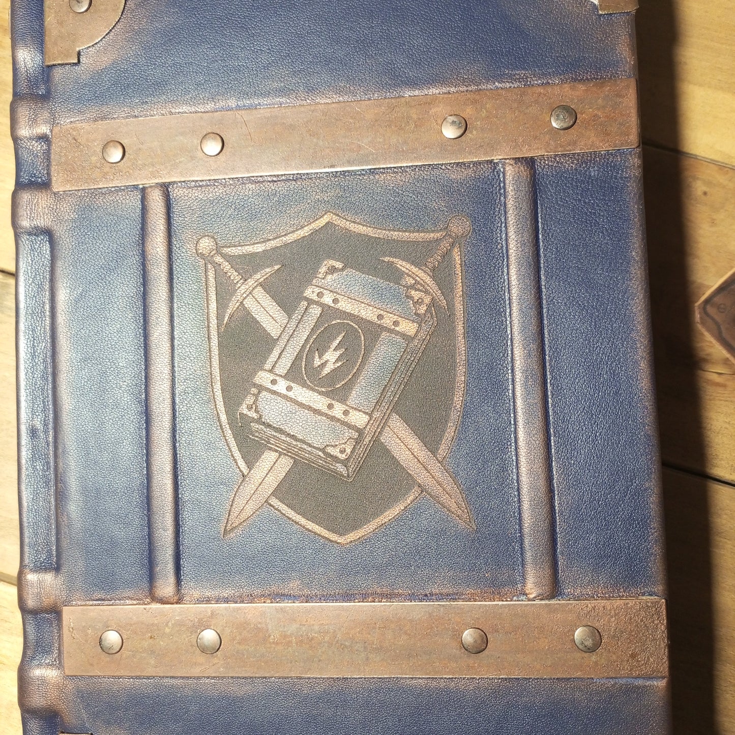 Dark Blue Vintage Grimoire Leather Journal – Handmade Spell Book with Aged Pages & Custom Engraving