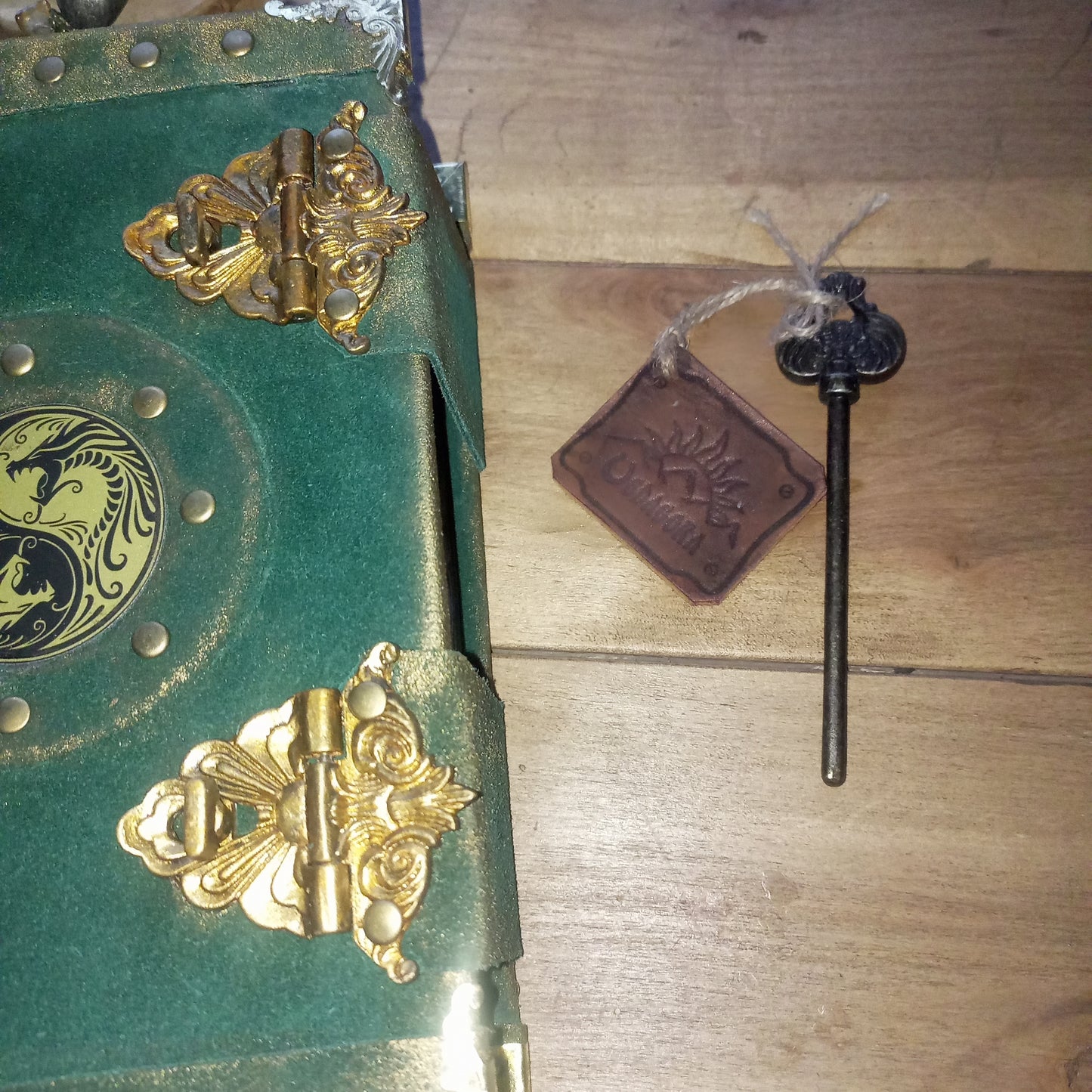 Handmade Green Suede Leather Journal with Yin Yang Symbol – Vintage Aged Notebook Leather Grimoire