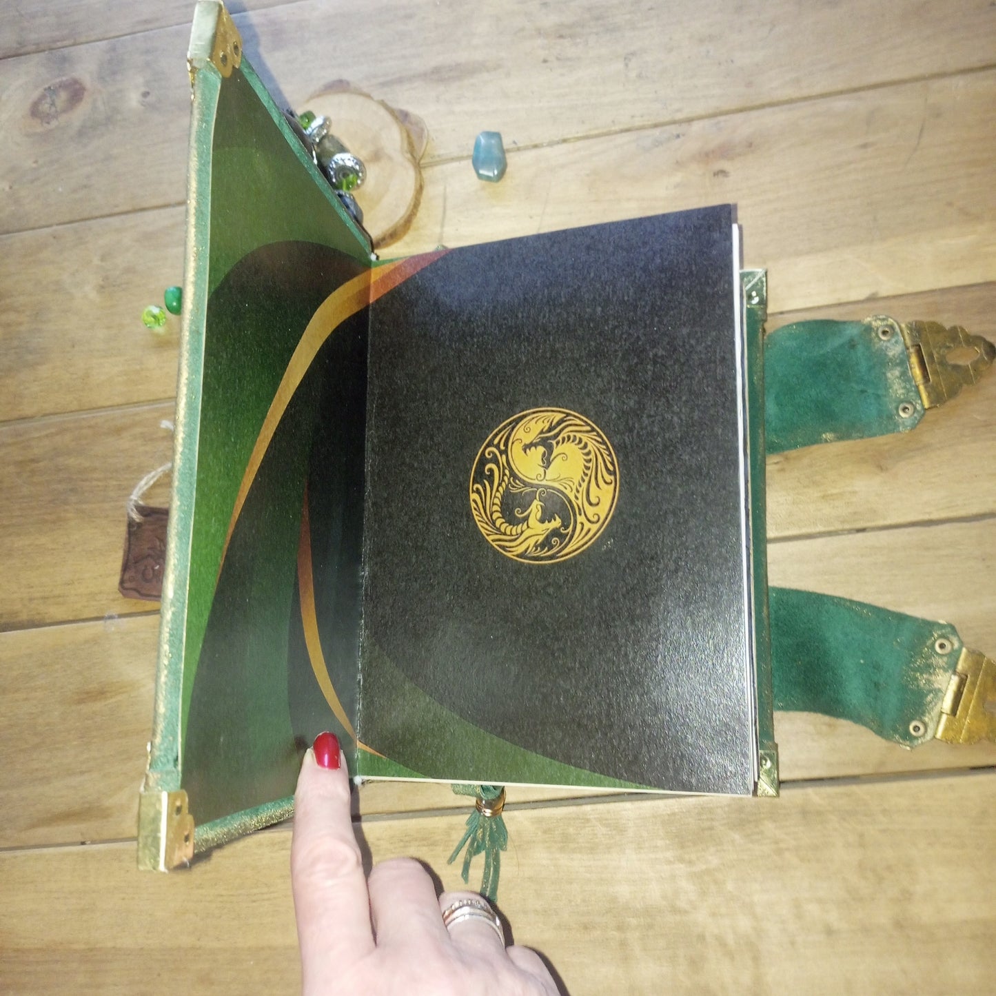 Handmade Green Suede Leather Journal with Yin Yang Symbol – Vintage Aged Notebook Leather Grimoire