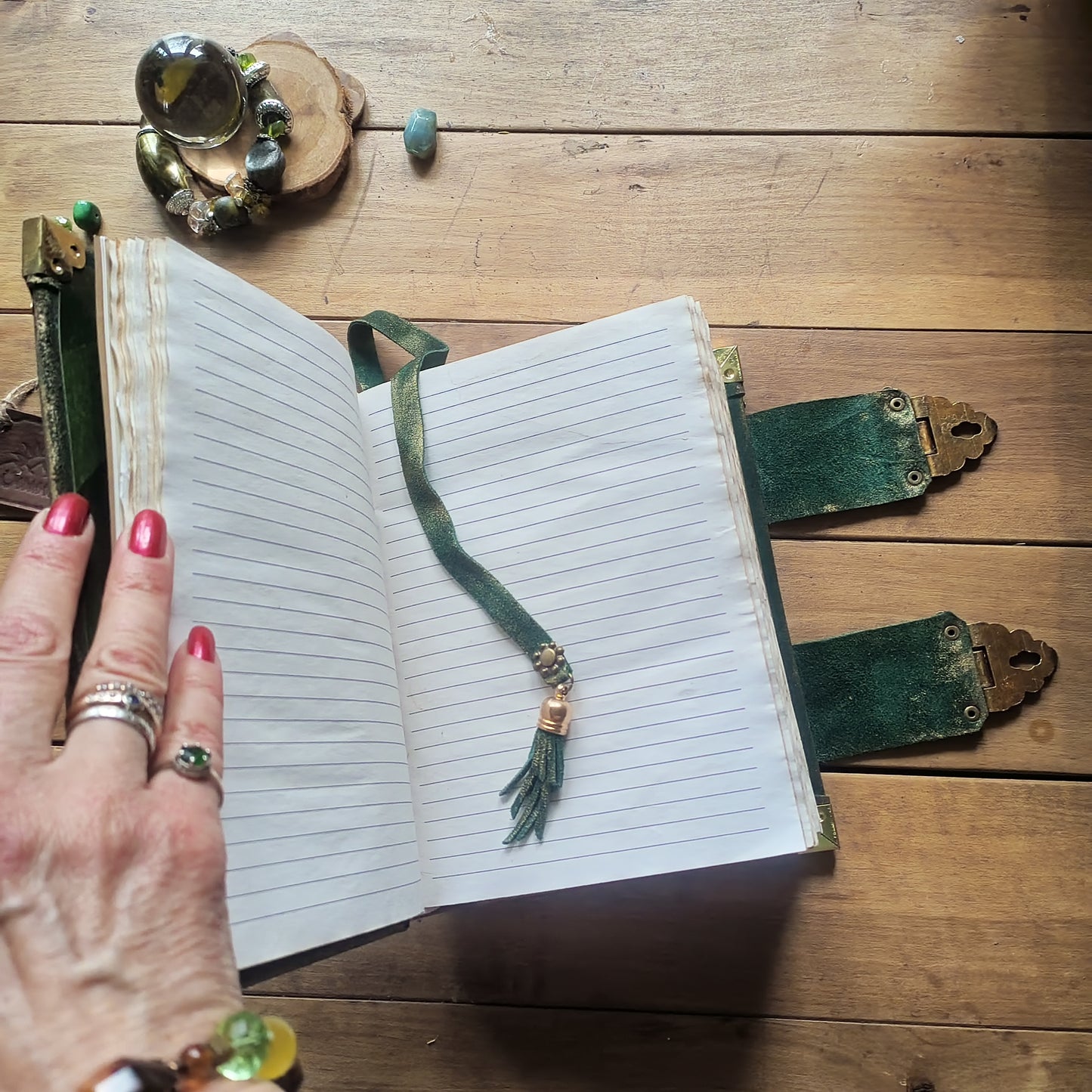 Handmade Green Suede Leather Journal with Yin Yang Symbol – Vintage Aged Notebook Leather Grimoire