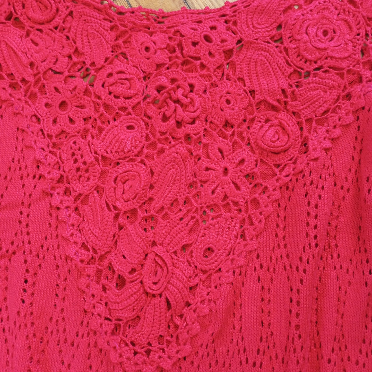 Red Crochet Maxi Dress Irish Lace – Scarlet Viscose Sundress, Handmade Boho Beach & Evening Dress