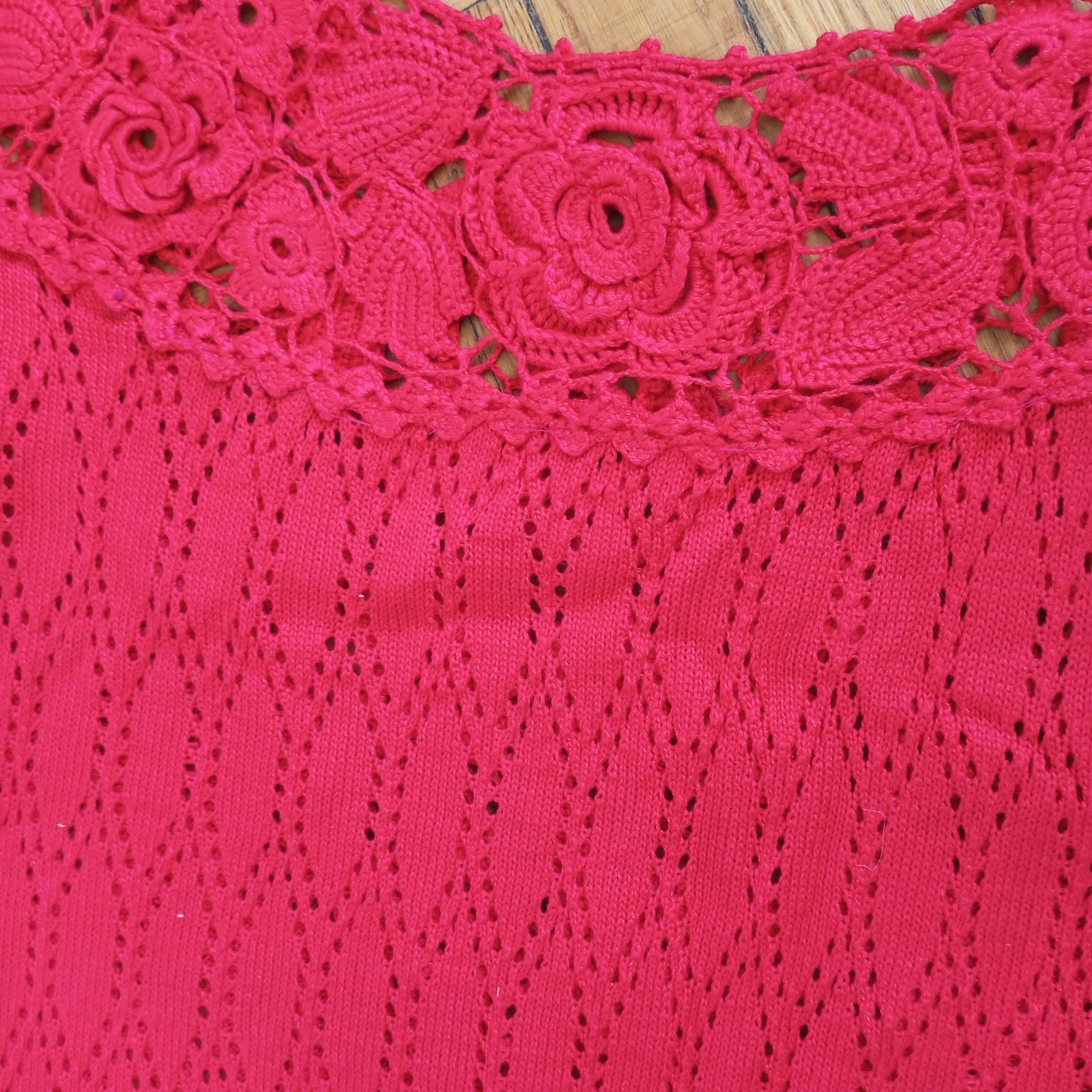 Red Crochet Maxi Dress Irish Lace – Scarlet Viscose Sundress, Handmade Boho Beach & Evening Dress