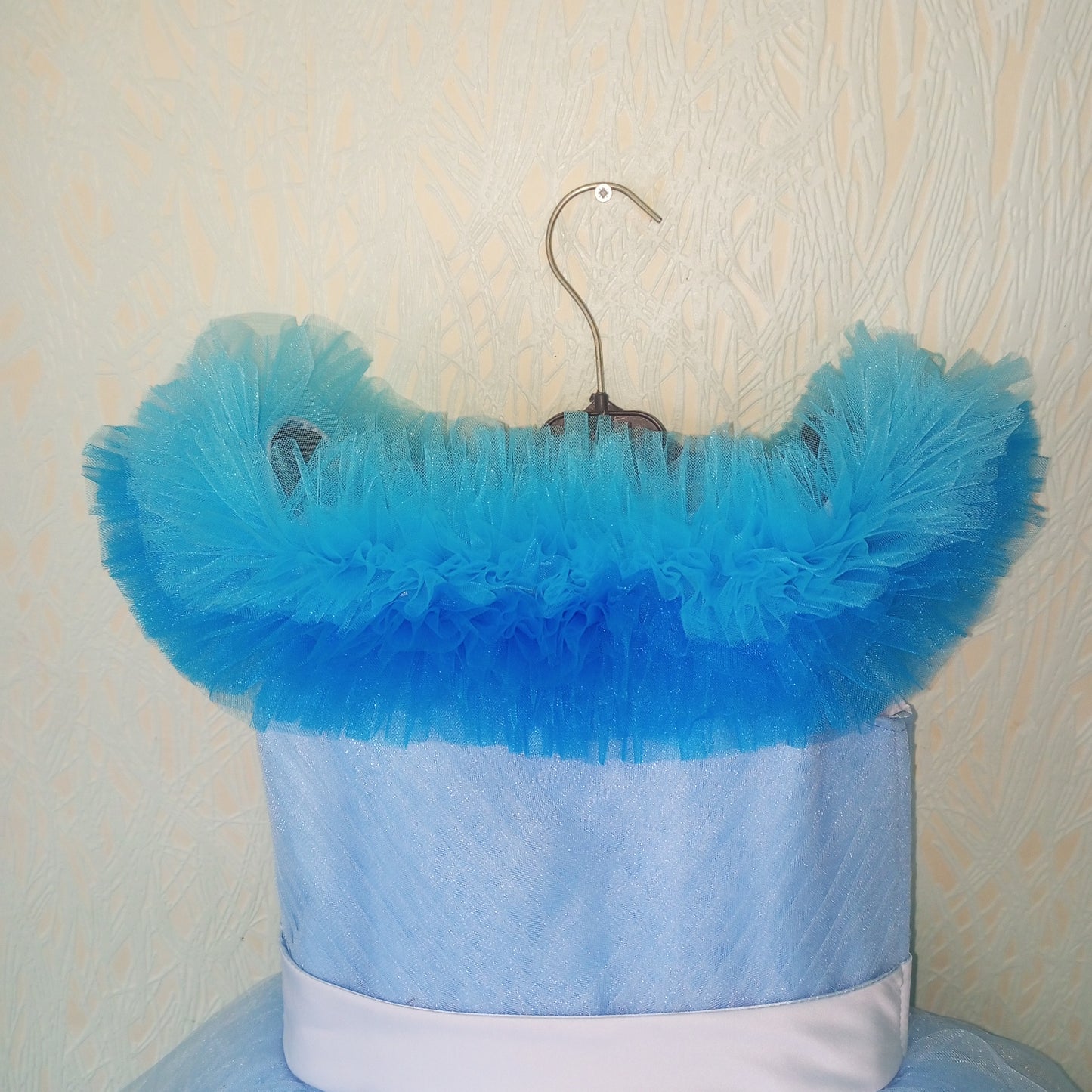 Blue Tulle Flower Girl Dress – Princess Ball Gown for Girls, Off Shoulder Party Dress