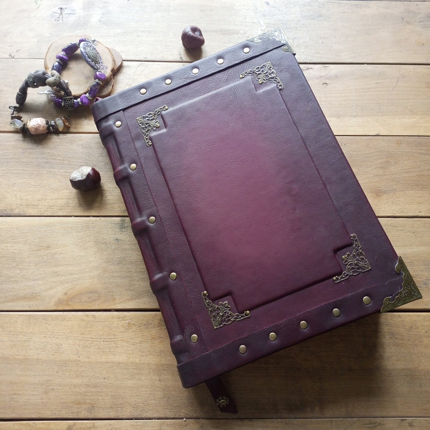 Large Bordeaux Leather Journal – Handmade Vintage Notebook with Aged Pages
