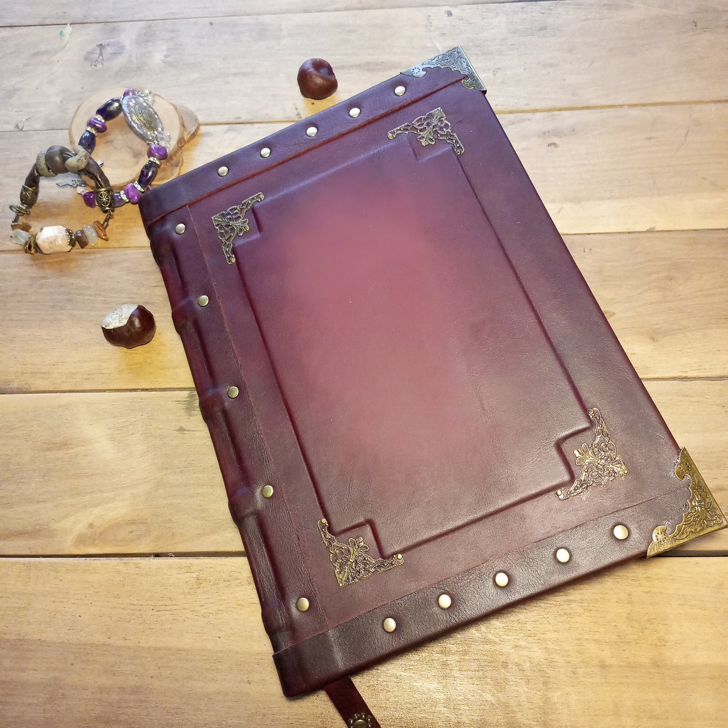 Large Bordeaux Leather Journal – Handmade Vintage Notebook with Aged Pages