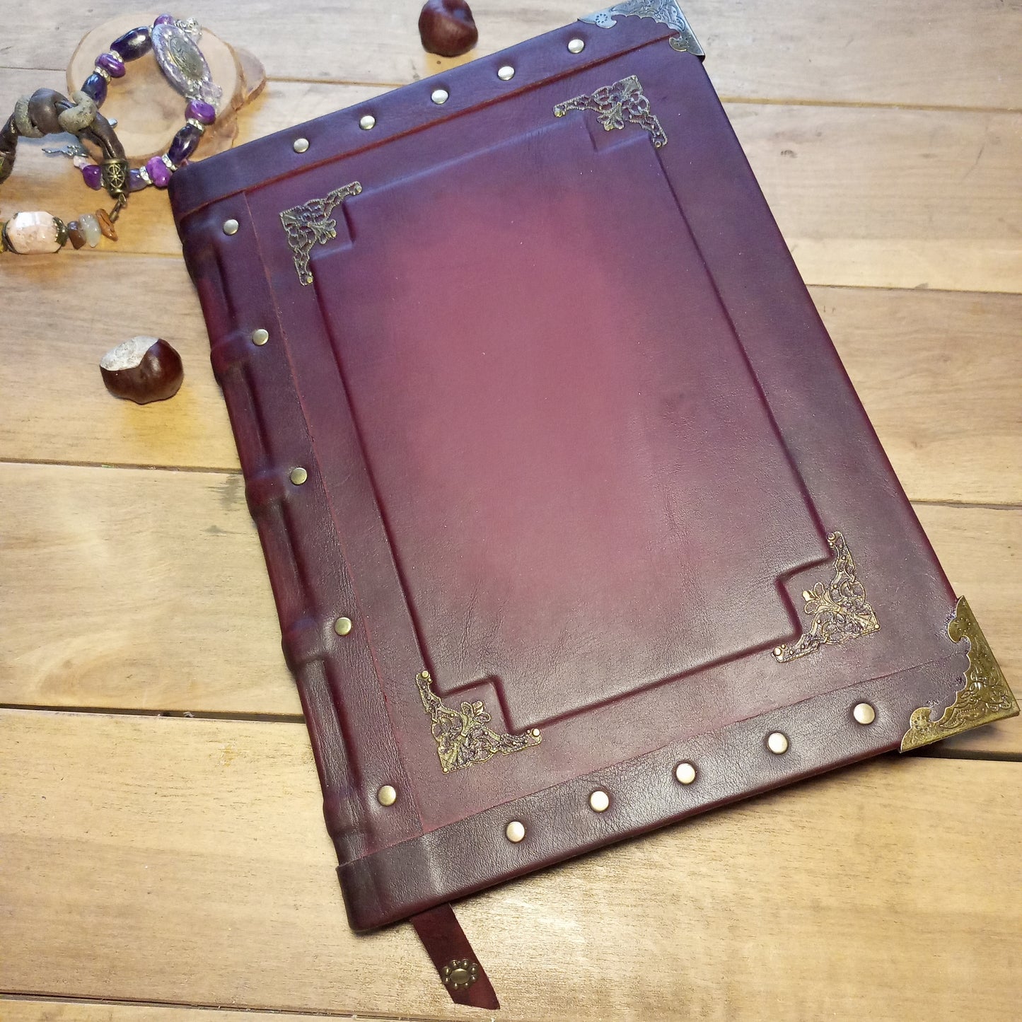 Large Bordeaux Leather Journal – Handmade Vintage Notebook with Aged Pages