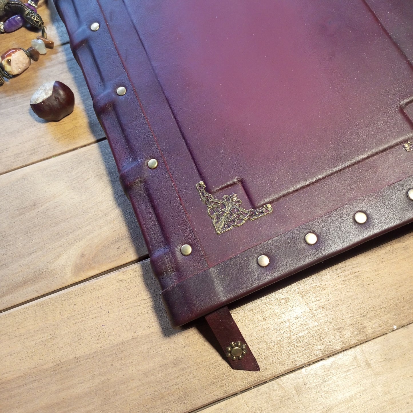 Large Bordeaux Leather Journal – Handmade Vintage Notebook with Aged Pages