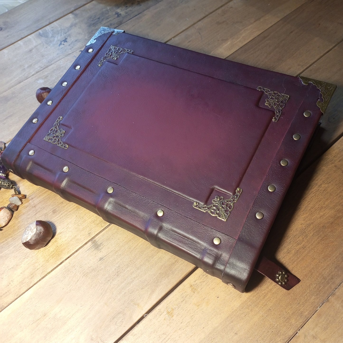 Large Bordeaux Leather Journal – Handmade Vintage Notebook with Aged Pages