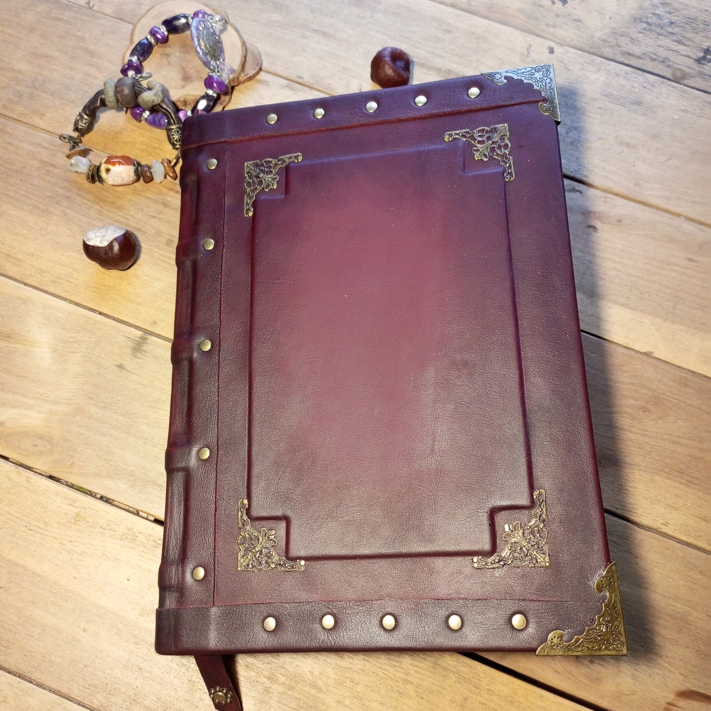 Large Bordeaux Leather Journal – Handmade Vintage Notebook with Aged Pages