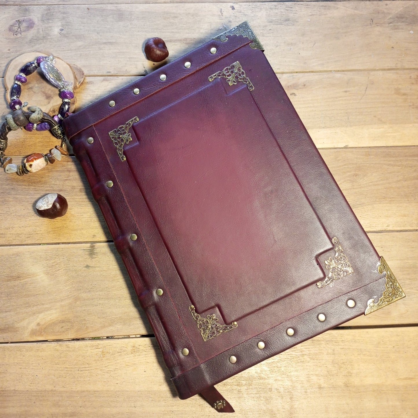 Large Bordeaux Leather Journal – Handmade Vintage Notebook with Aged Pages
