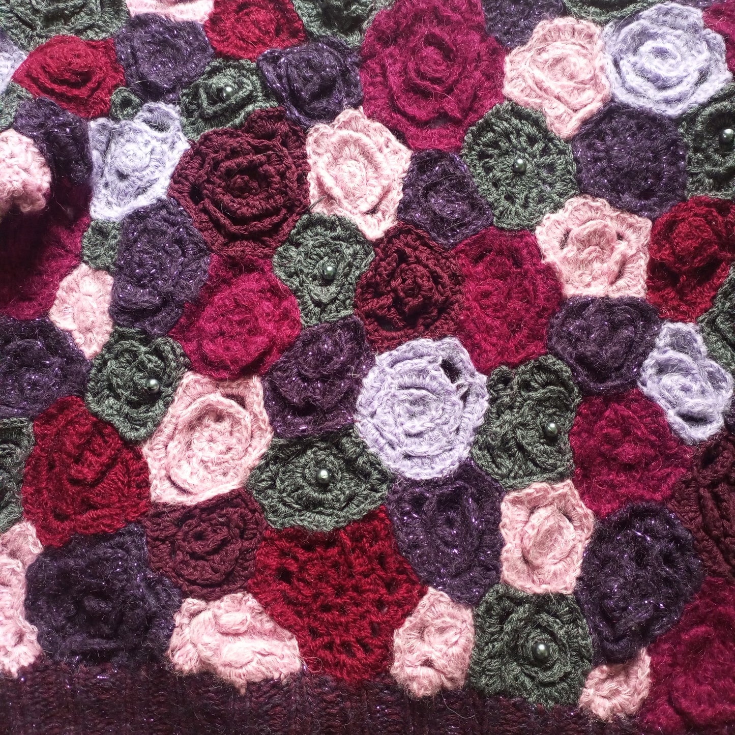 Purple Mohair Oversized Sweater – Irish Lace Floral Hand Knit Jumper