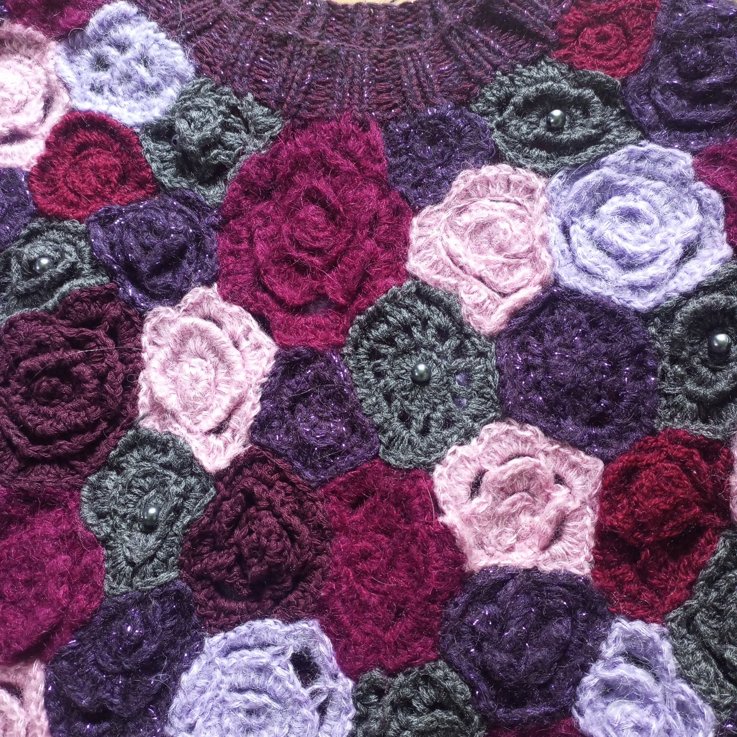 Purple Mohair Oversized Sweater – Irish Lace Floral Hand Knit Jumper