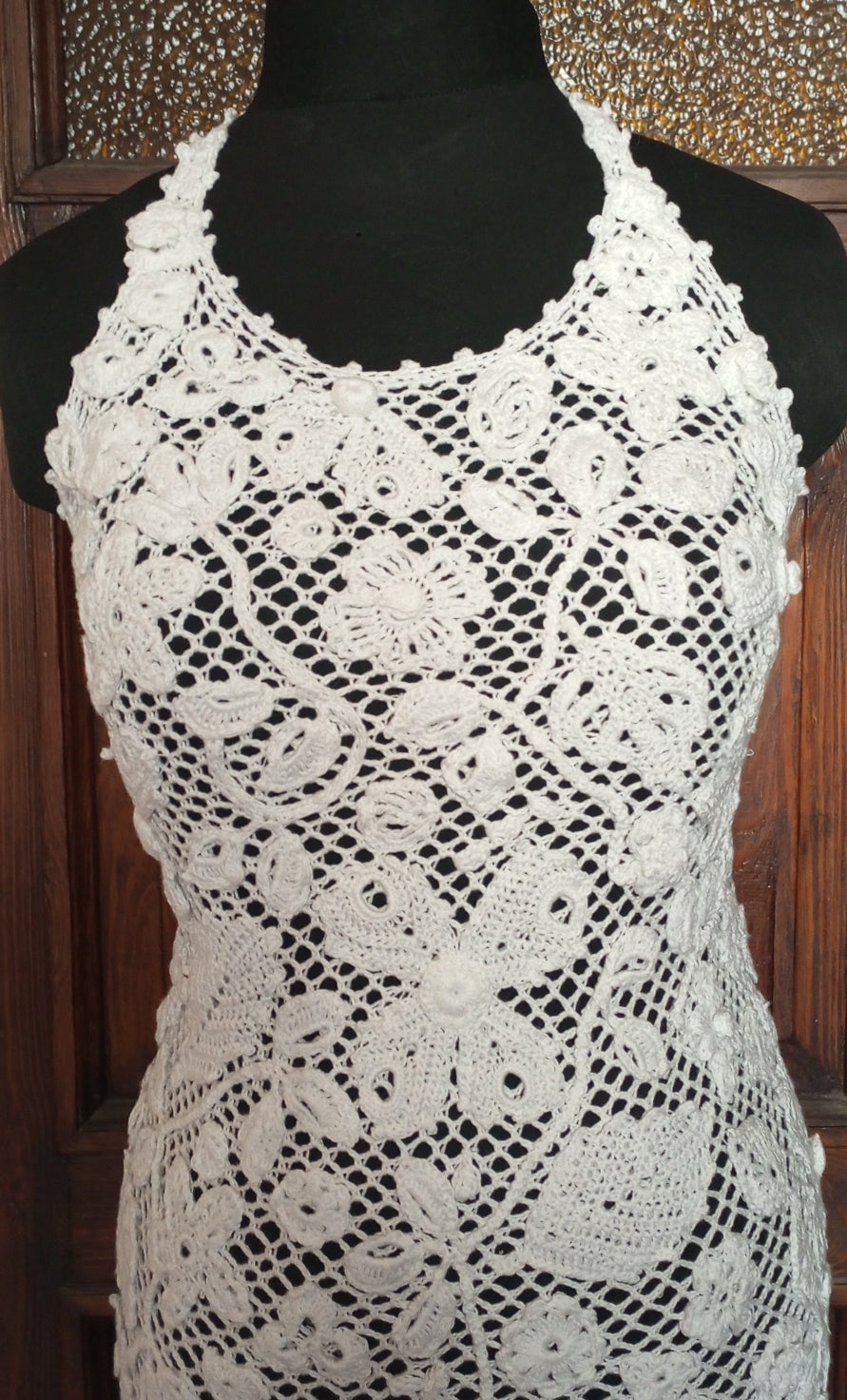 White Crochet Wedding Dress – Irish Lace Bridal Maxi Dress, Handmade Ivory Boho Beach Wedding Gown