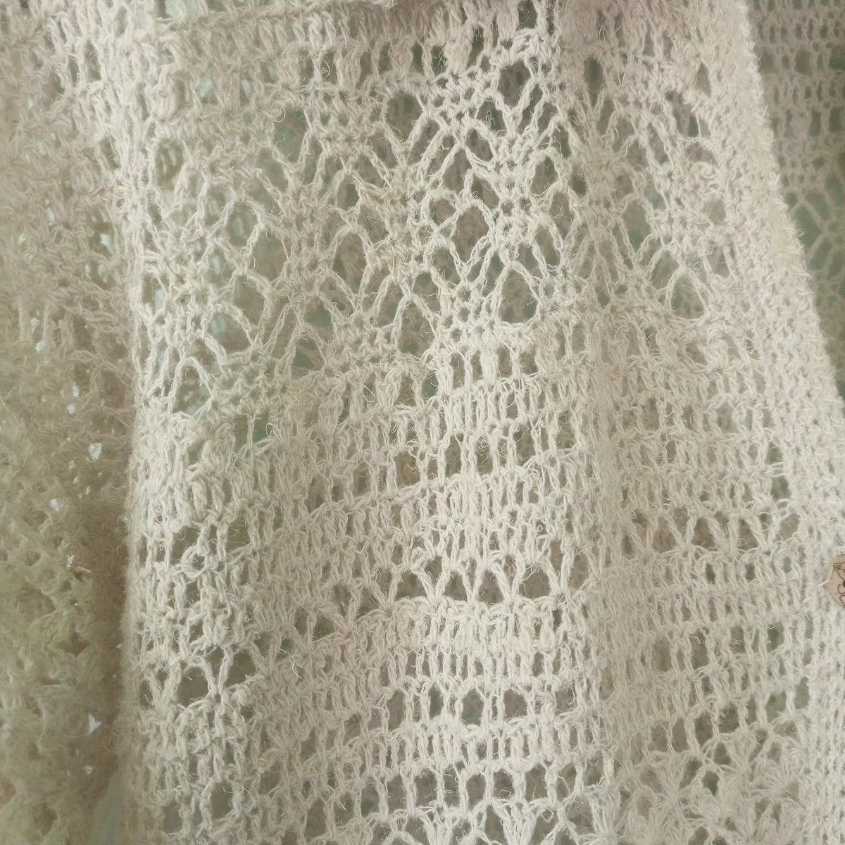 Ivory Crochet Polo Shirt – Oversized Hemp Cotton Lace Cardigan, Handmade Collared Summer Sweater