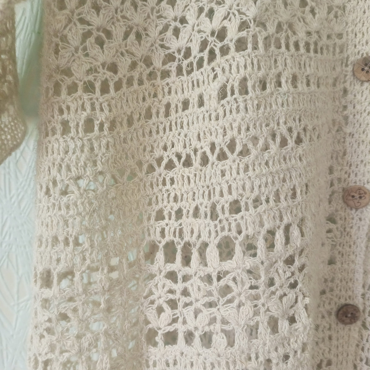 Ivory Crochet Polo Shirt – Oversized Hemp Cotton Lace Cardigan, Handmade Collared Summer Sweater