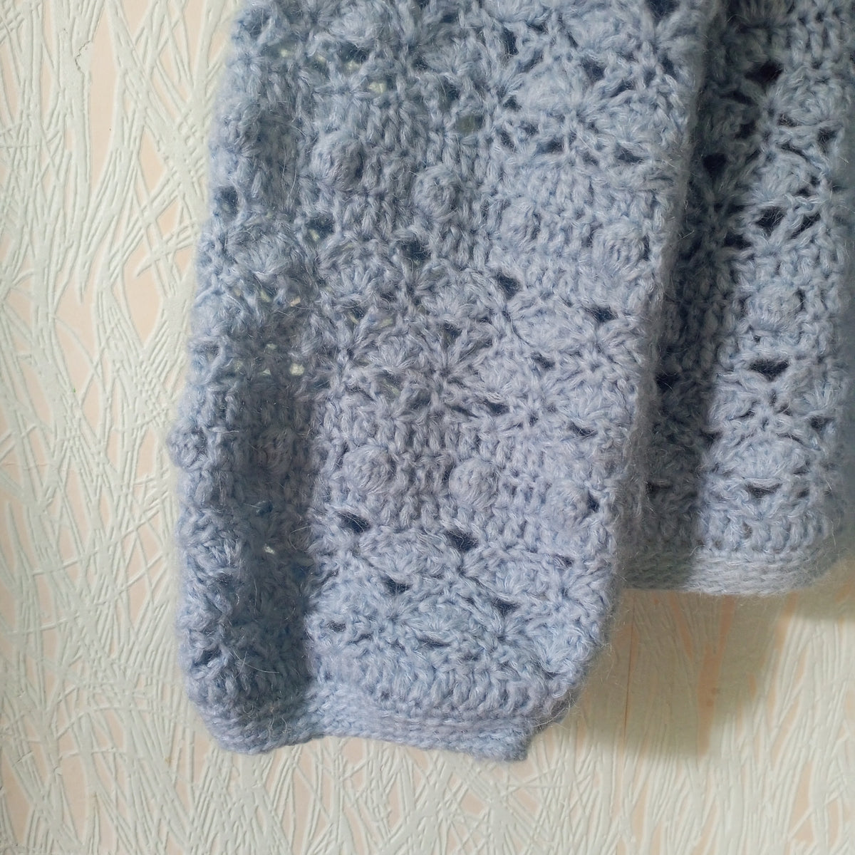 Light Blue Oversized Crochet Sweater, Handmade Wool Jumper, Boho Knit Pullover Chunky Winter Sweater Loose Fit Crew Neck Jumper Women