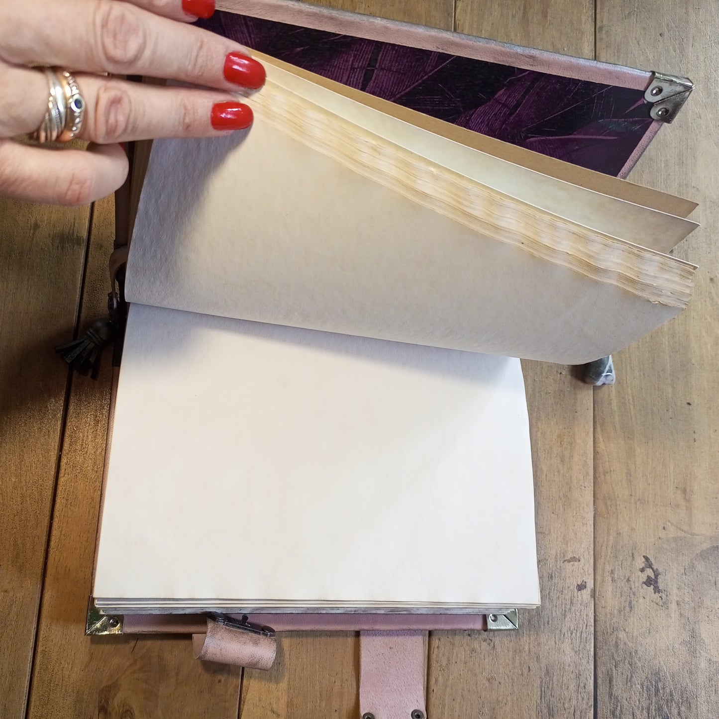 OOAK Pink & Grey Leather Journal with Brooch & Double Antique Locks – Handmade Vintage Book of Shadows