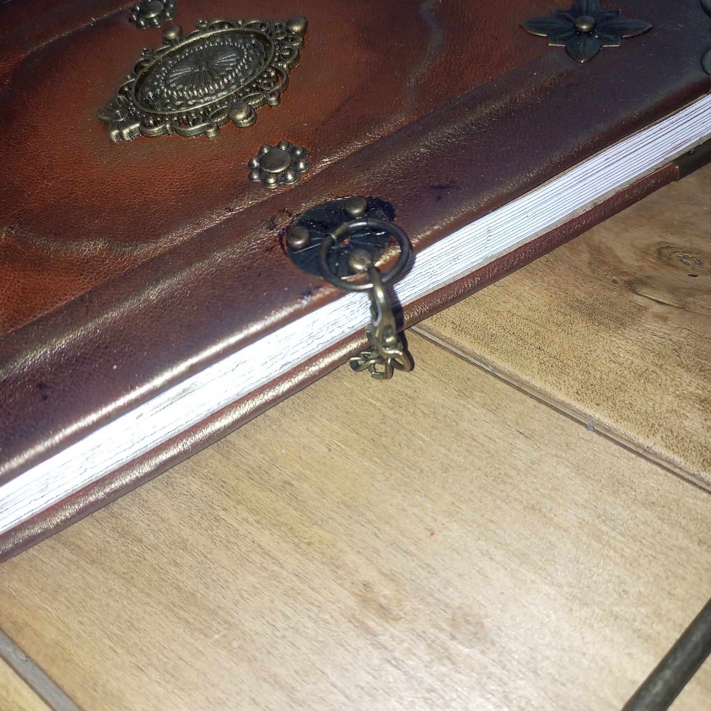 Rusty Brown Leather Grimoire with Antique Brass – Handmade Medieval Book of Shadows