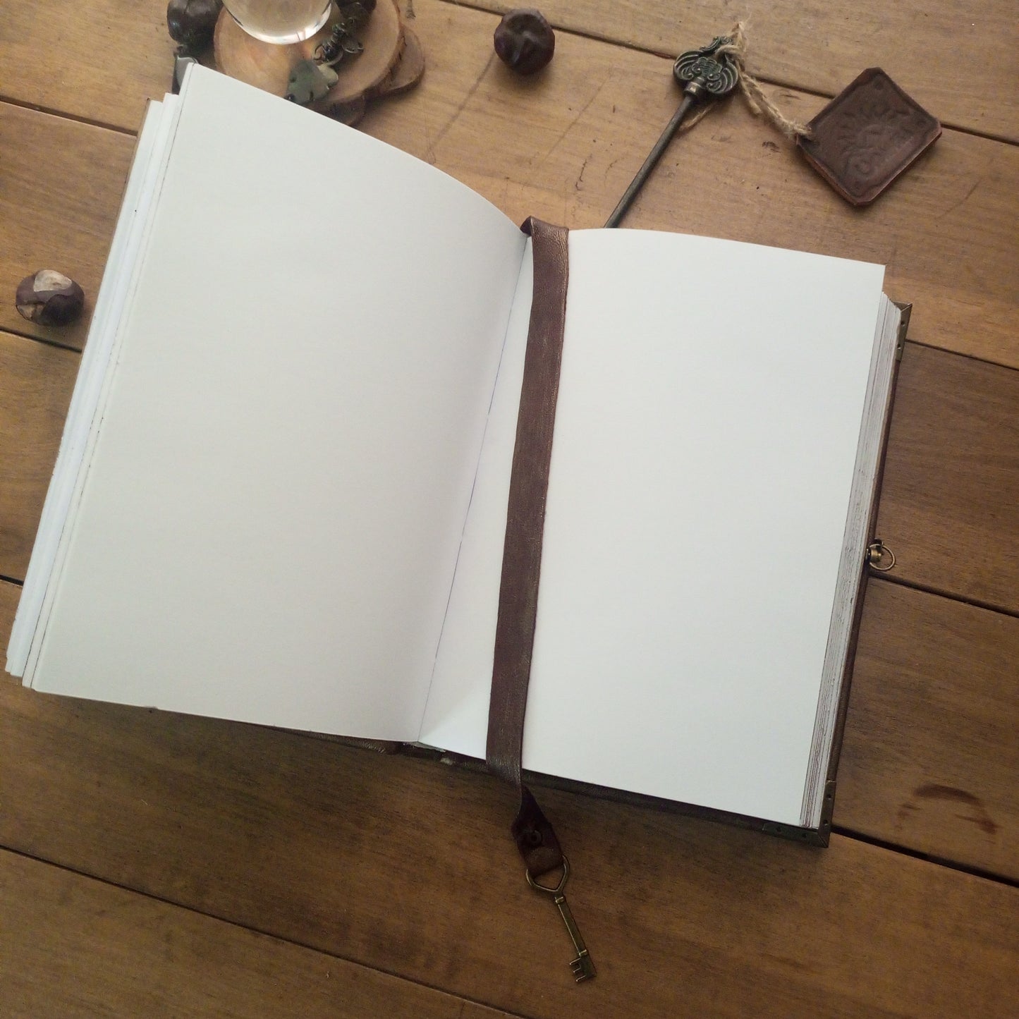 Rusty Brown Leather Grimoire with Antique Brass – Handmade Medieval Book of Shadows