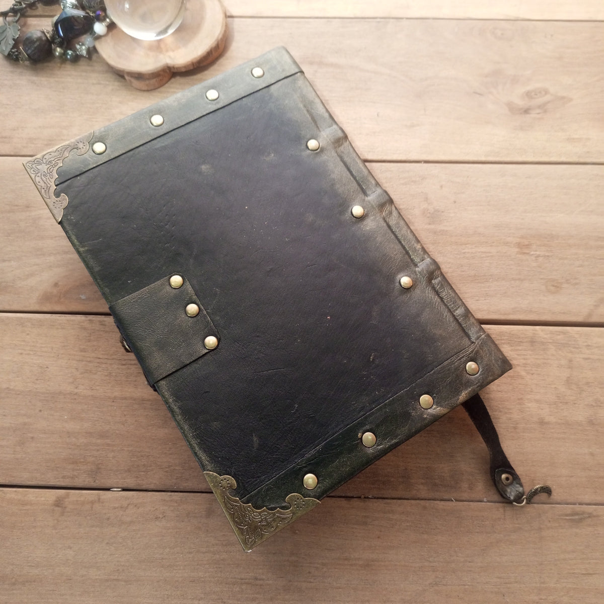 Triple Moon Goddess Grimoire - Genuine Black Leather Journal Vintage Lock, Medieval Handcrafted Leather Book