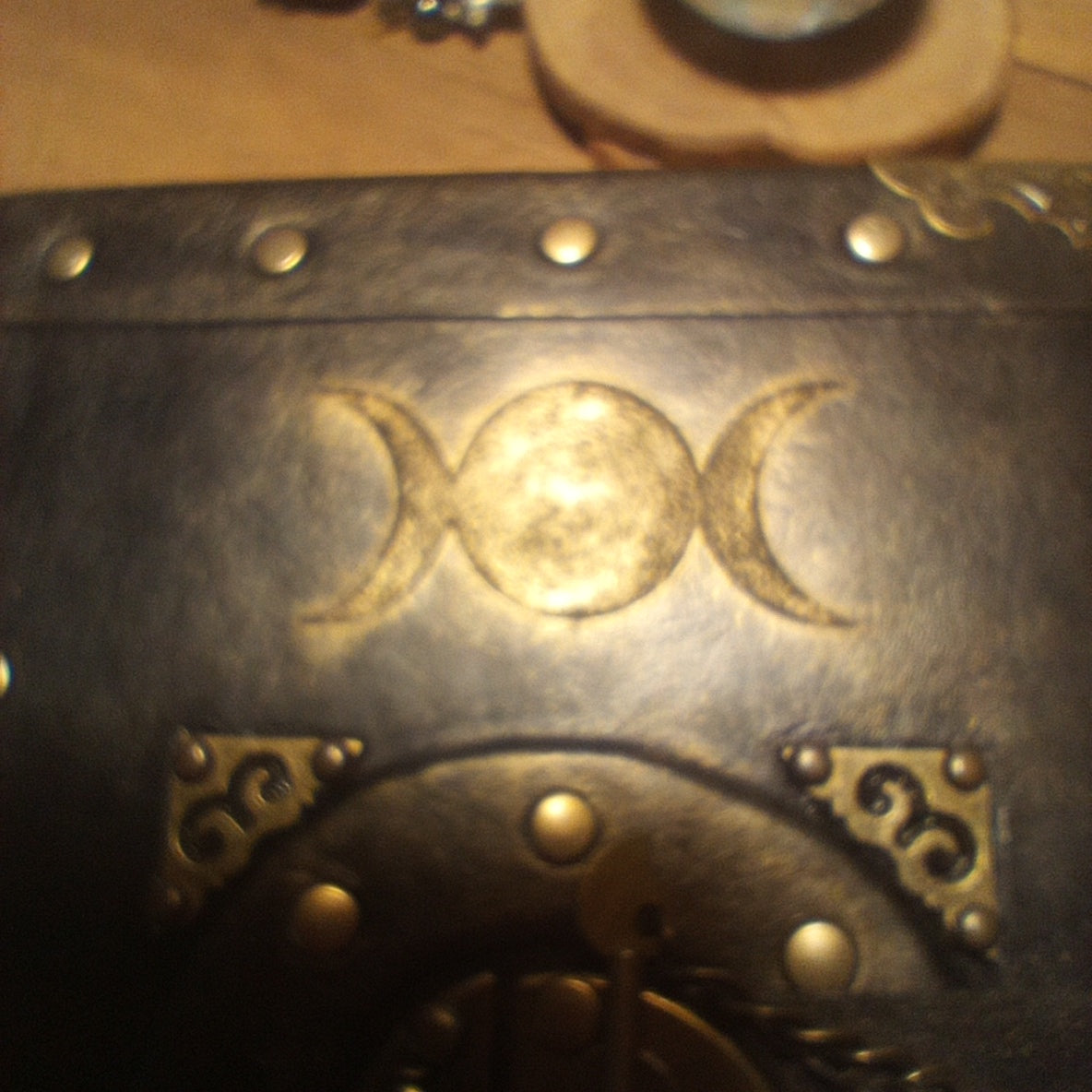 Triple Moon Goddess Grimoire - Genuine Black Leather Journal Vintage Lock, Medieval Handcrafted Leather Book