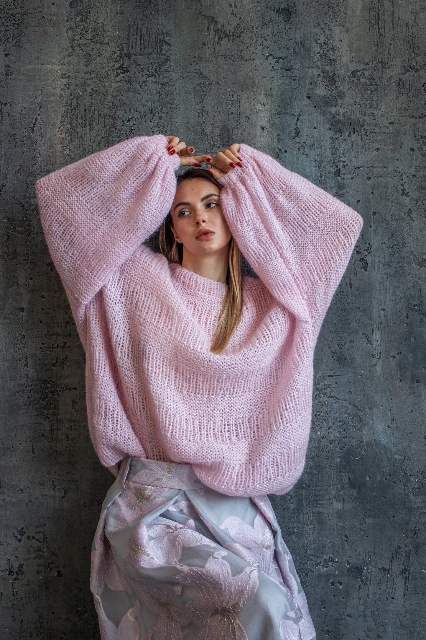 Pink Mohair Oversized Sweater – Handmade Chunky Knit Jumper, Cozy Wool Pullover