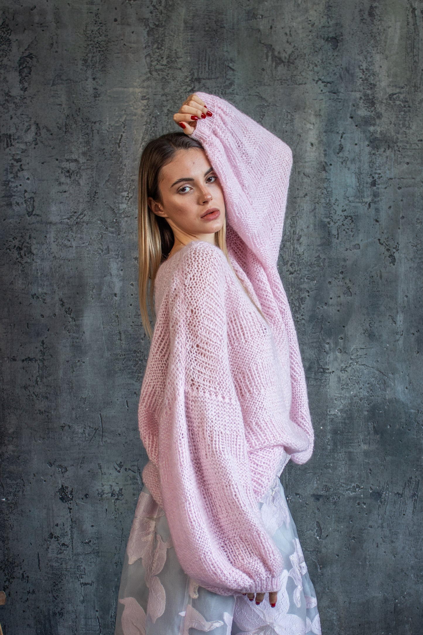 Pink Mohair Oversized Sweater – Handmade Chunky Knit Jumper, Cozy Wool Pullover