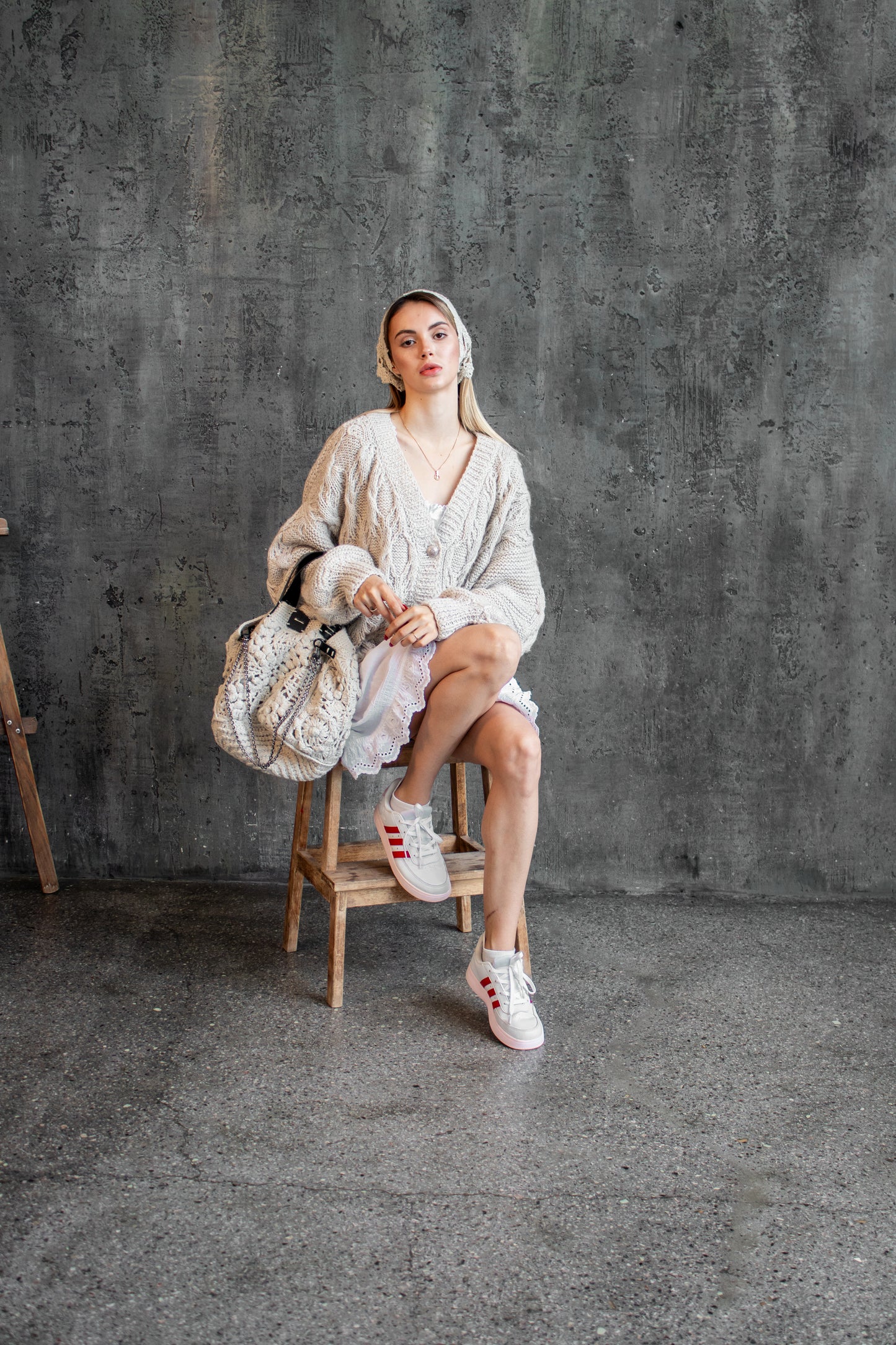 Crochet Hemp Summer Bandana – Handmade Ivory Headscarf, Boho Kerchief for Women and Girls