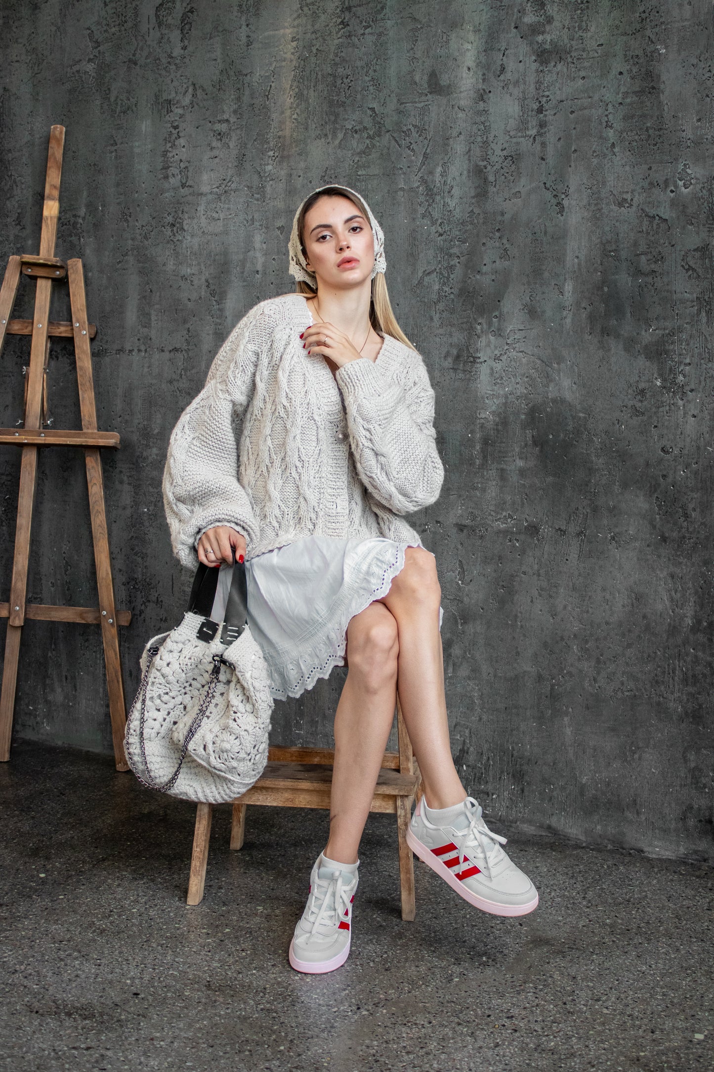 Crochet Hemp Summer Bandana – Handmade Ivory Headscarf, Boho Kerchief for Women and Girls