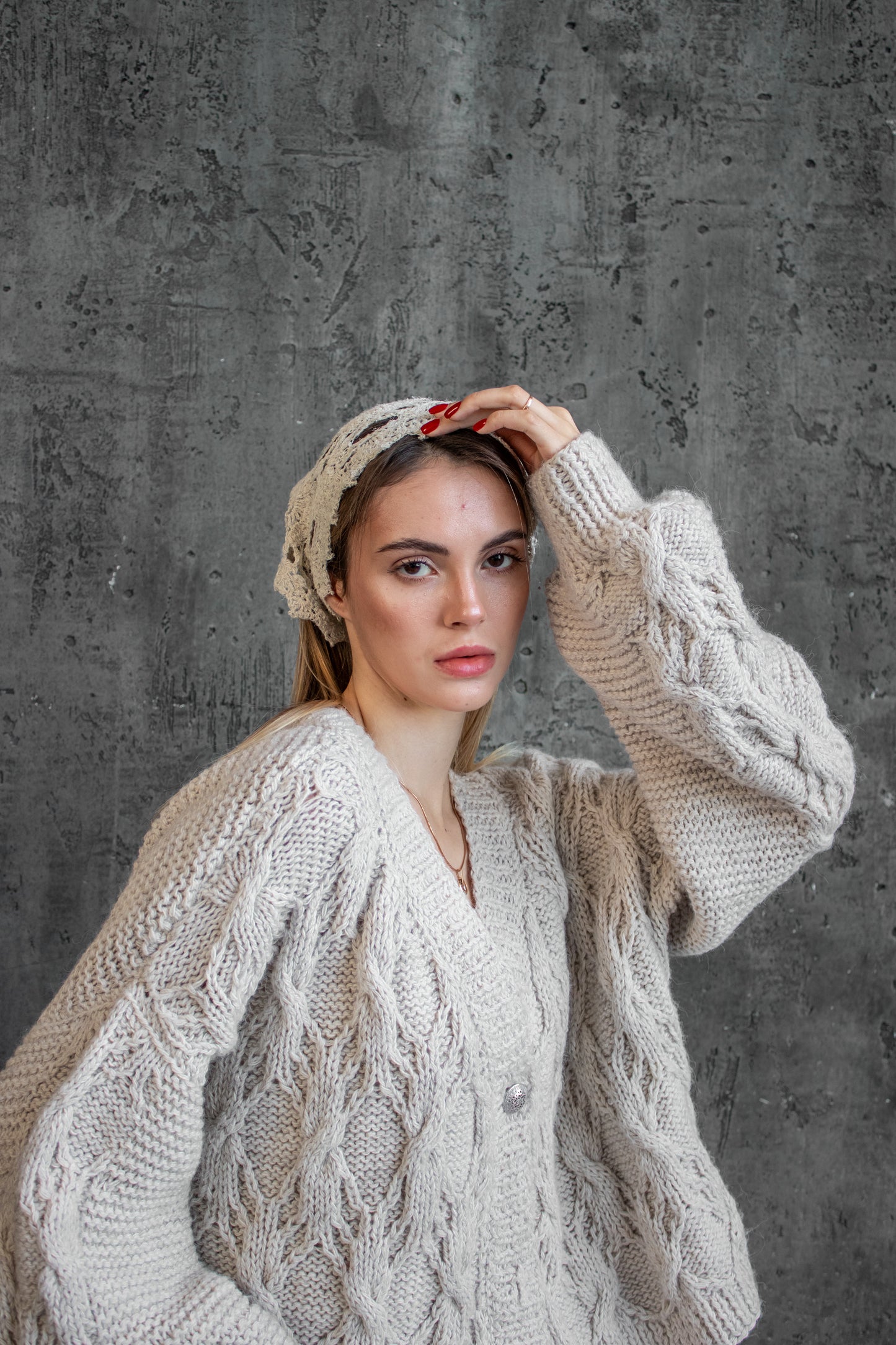 Crochet Hemp Summer Bandana – Handmade Ivory Headscarf, Boho Kerchief for Women and Girls