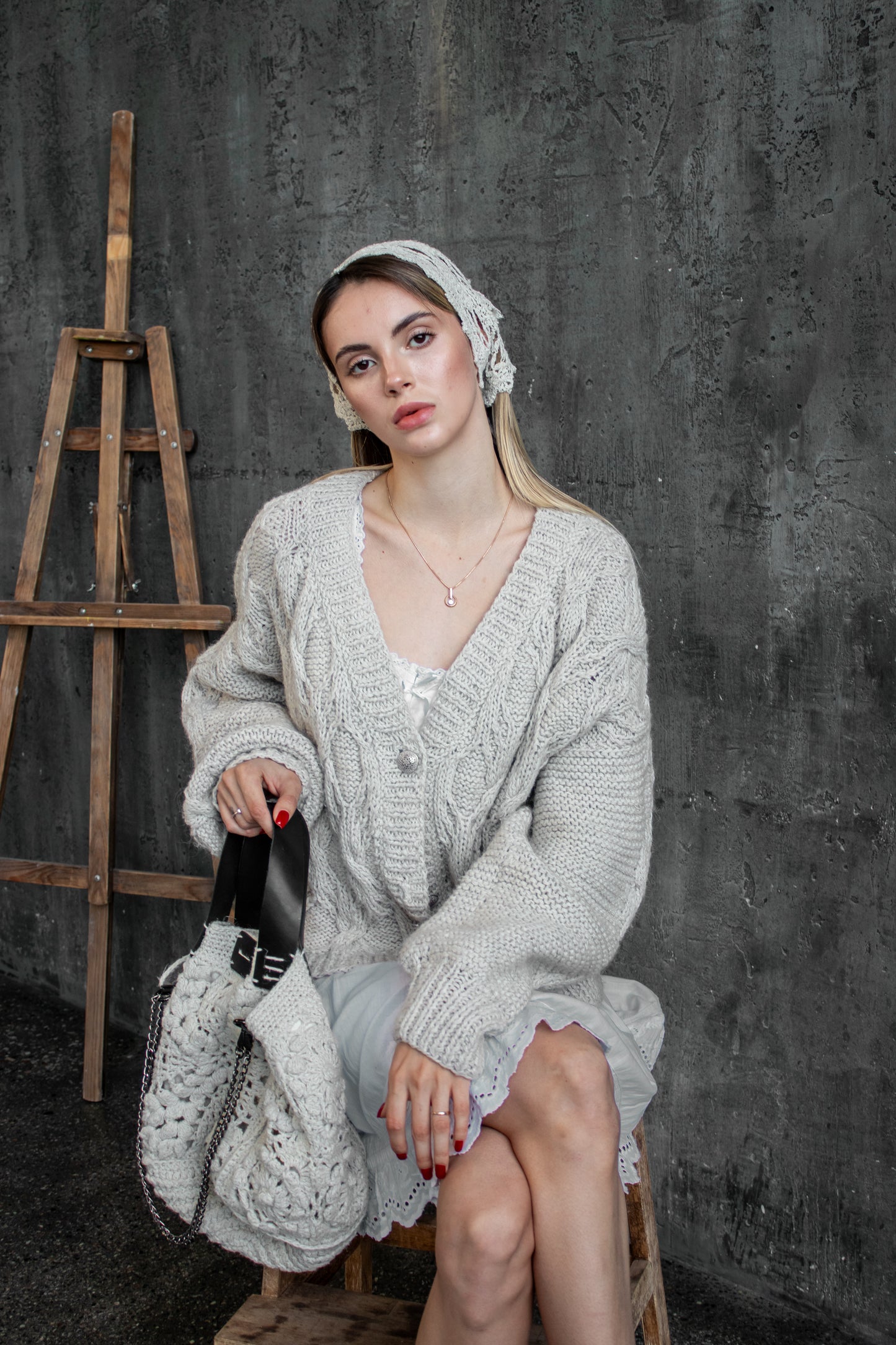 Crochet Hemp Summer Bandana – Handmade Ivory Headscarf, Boho Kerchief for Women and Girls