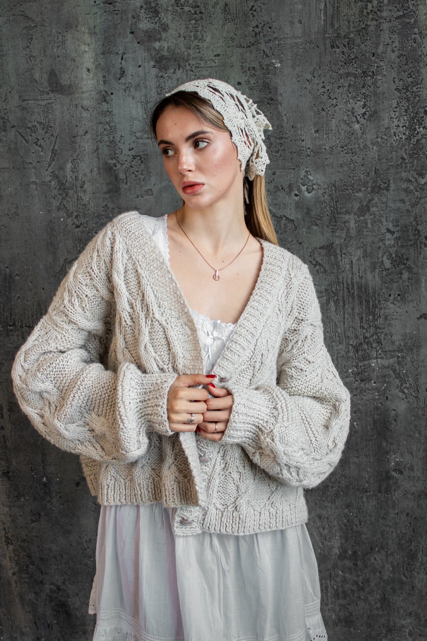 Crochet Hemp Summer Bandana – Handmade Ivory Headscarf, Boho Kerchief for Women and Girls