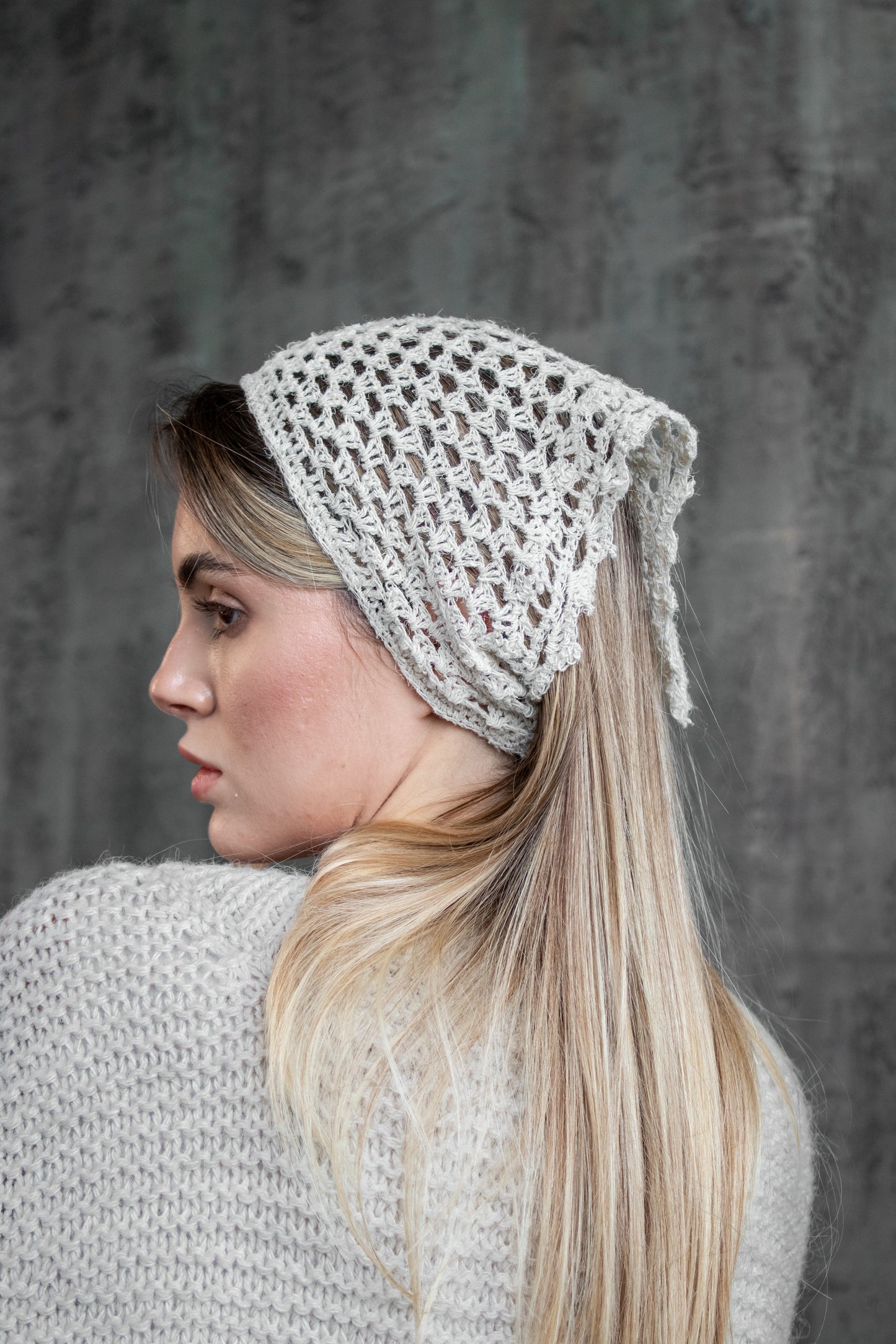 Boho Crochet Summer Kerchief – Handmade Hemp Headscarf Lightweight Natural Bandana Beach & Everyday Style