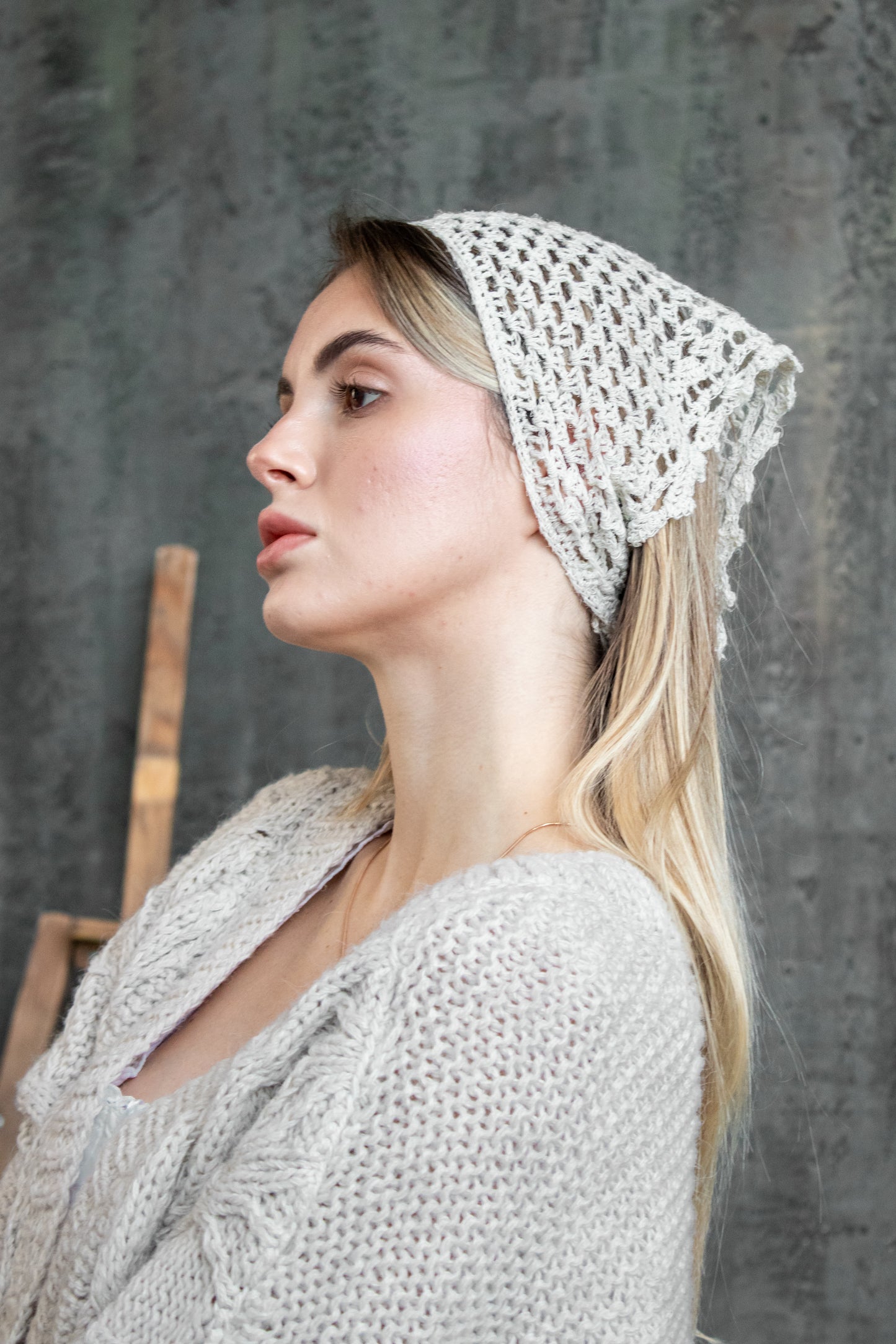 Boho Crochet Summer Kerchief – Handmade Hemp Headscarf Lightweight Natural Bandana Beach & Everyday Style
