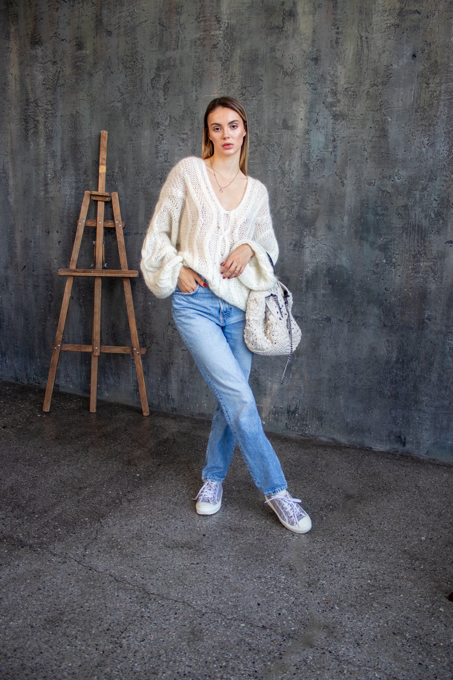 Ivory Oversized Mohair & Alpaca Sweater – Handmade White Knit Jumper