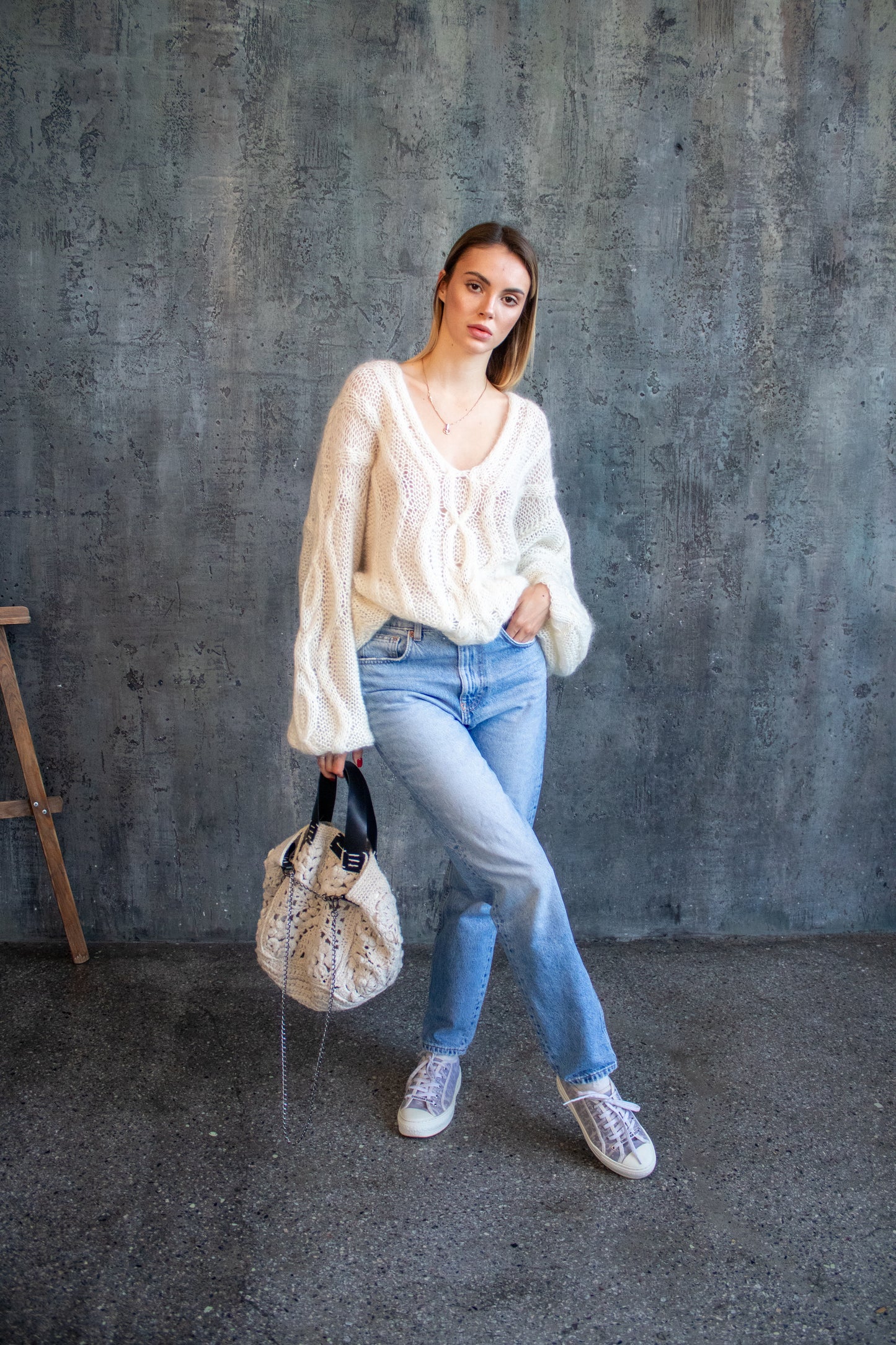 Ivory Oversized Mohair & Alpaca Sweater – Handmade White Knit Jumper