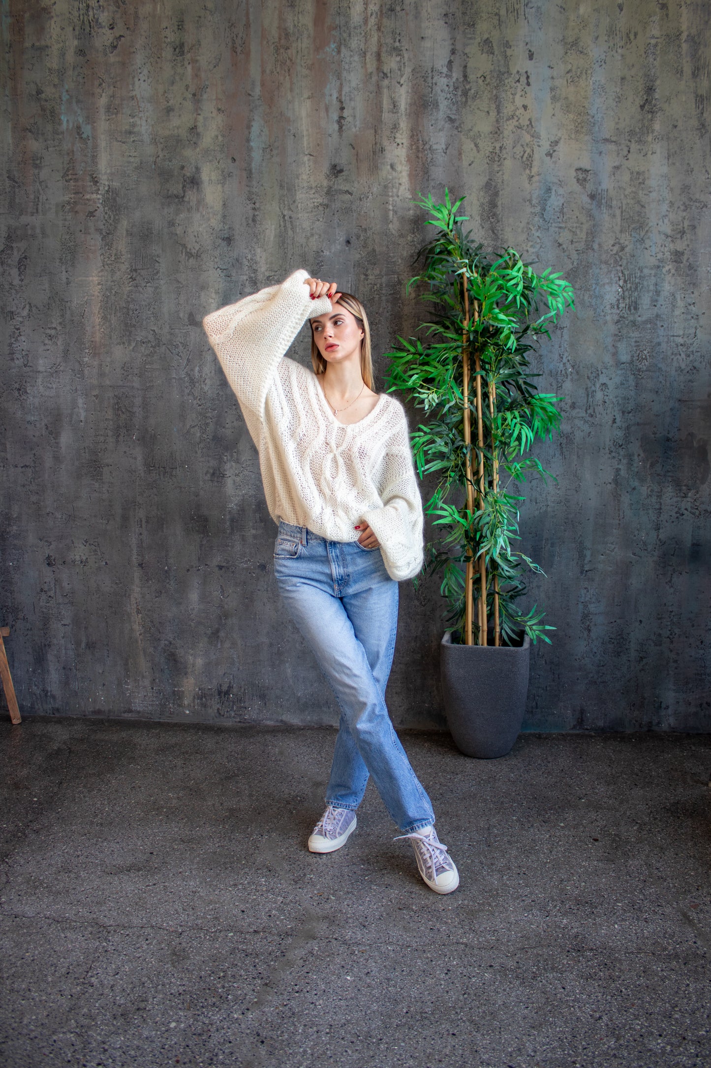 Ivory Oversized Mohair & Alpaca Sweater – Handmade White Knit Jumper