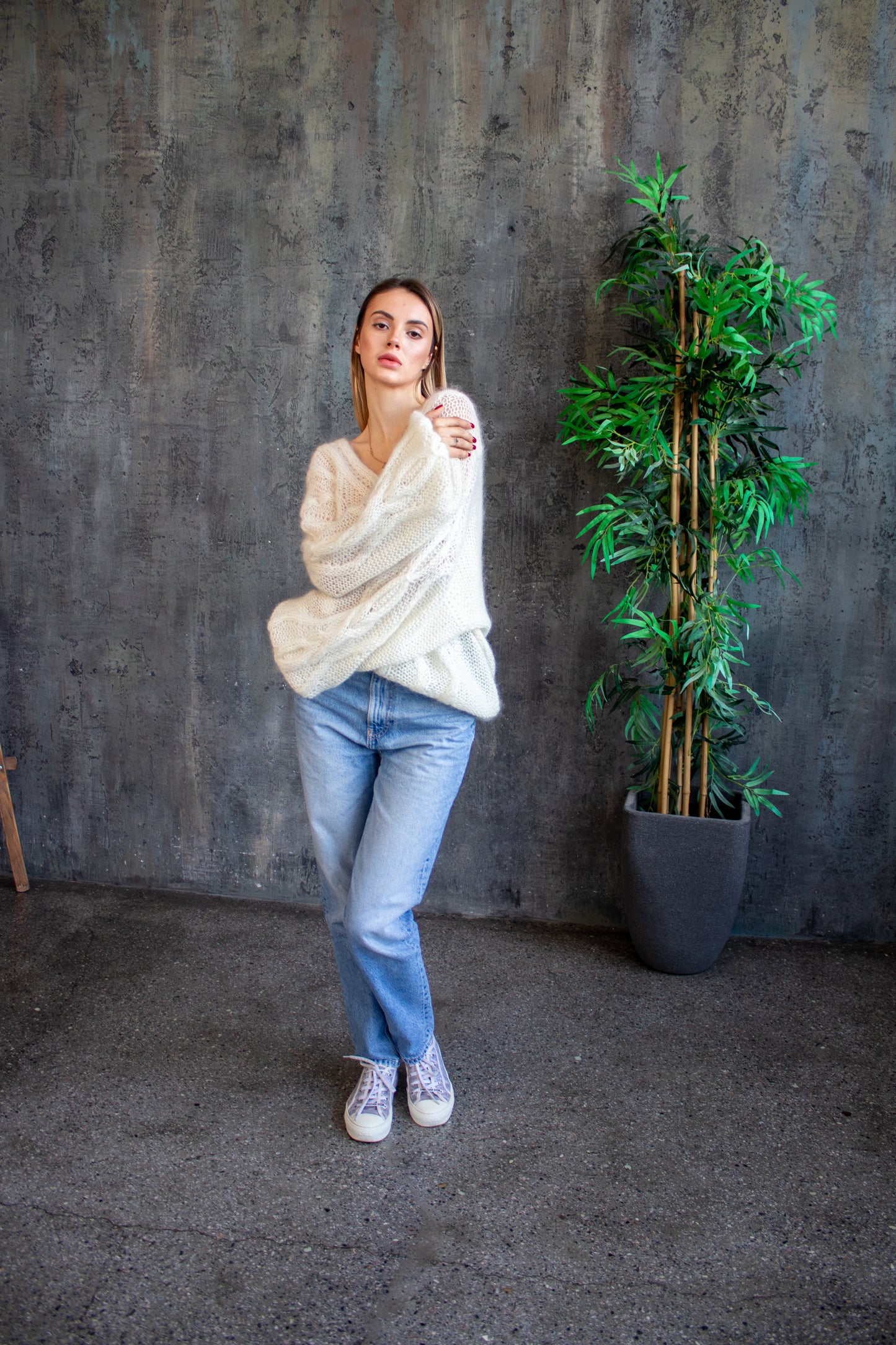 Ivory Oversized Mohair & Alpaca Sweater – Handmade White Knit Jumper