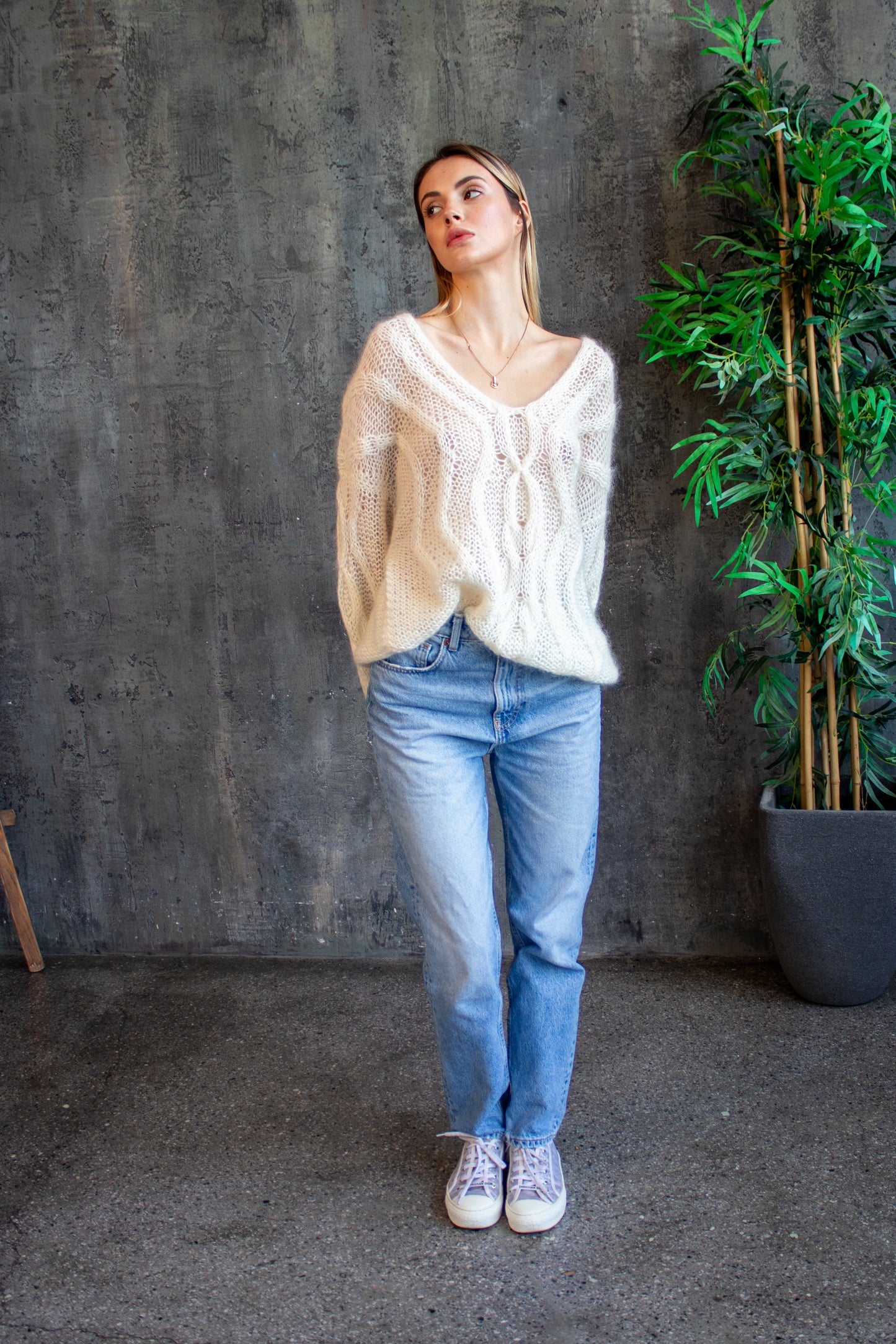 Ivory Oversized Mohair & Alpaca Sweater – Handmade White Knit Jumper