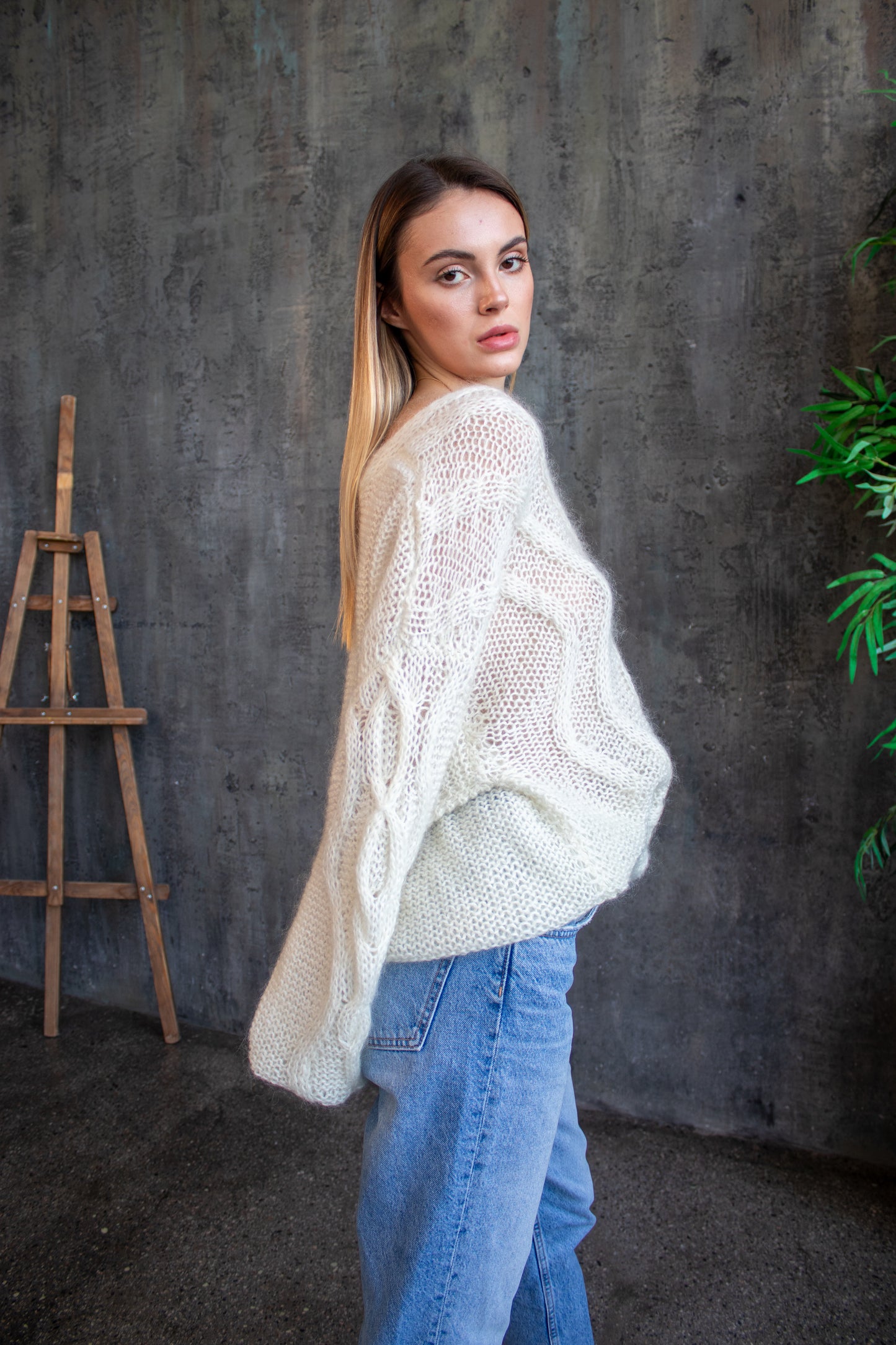 Ivory Oversized Mohair & Alpaca Sweater – Handmade White Knit Jumper