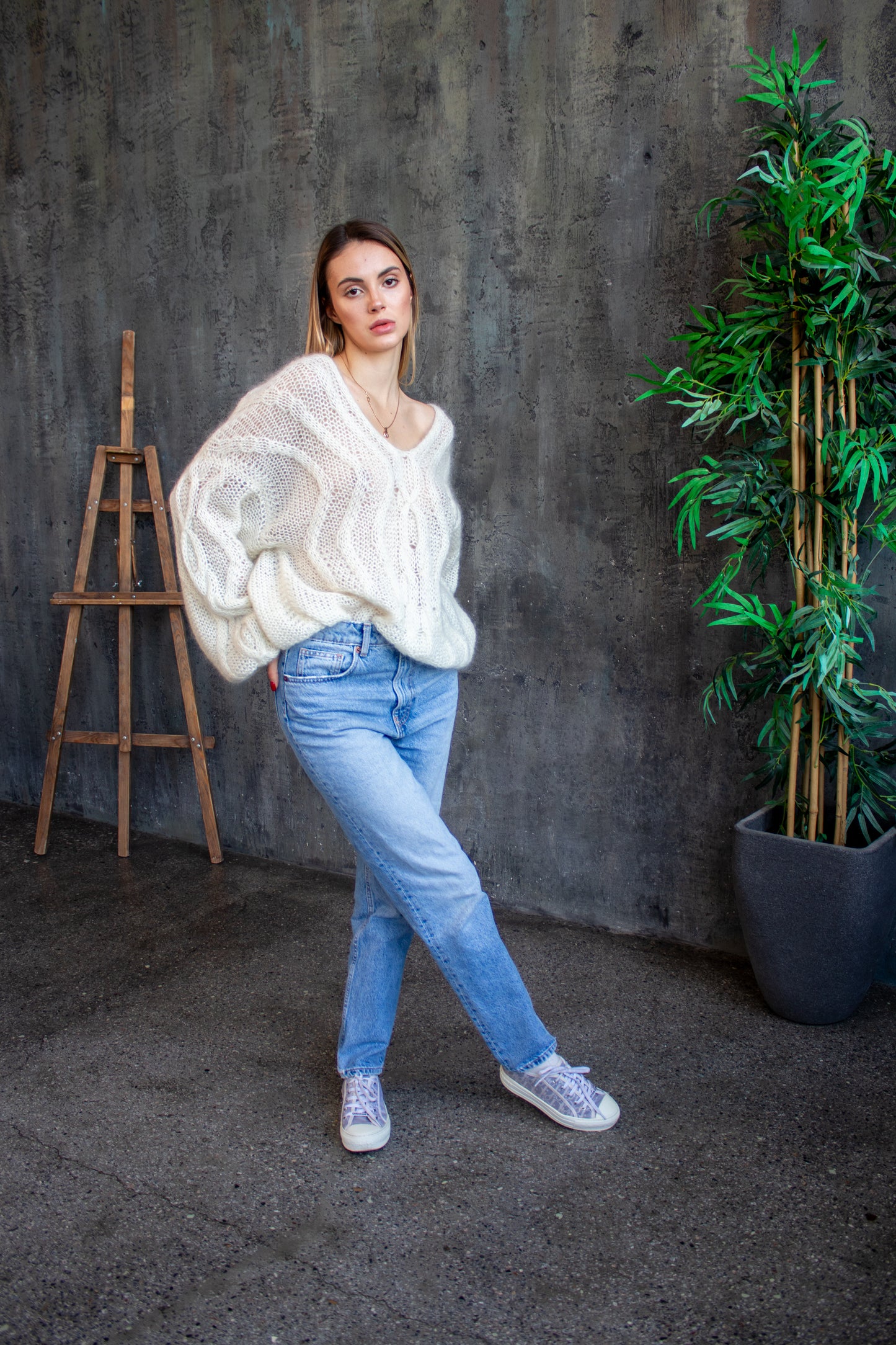 Ivory Oversized Mohair & Alpaca Sweater – Handmade White Knit Jumper
