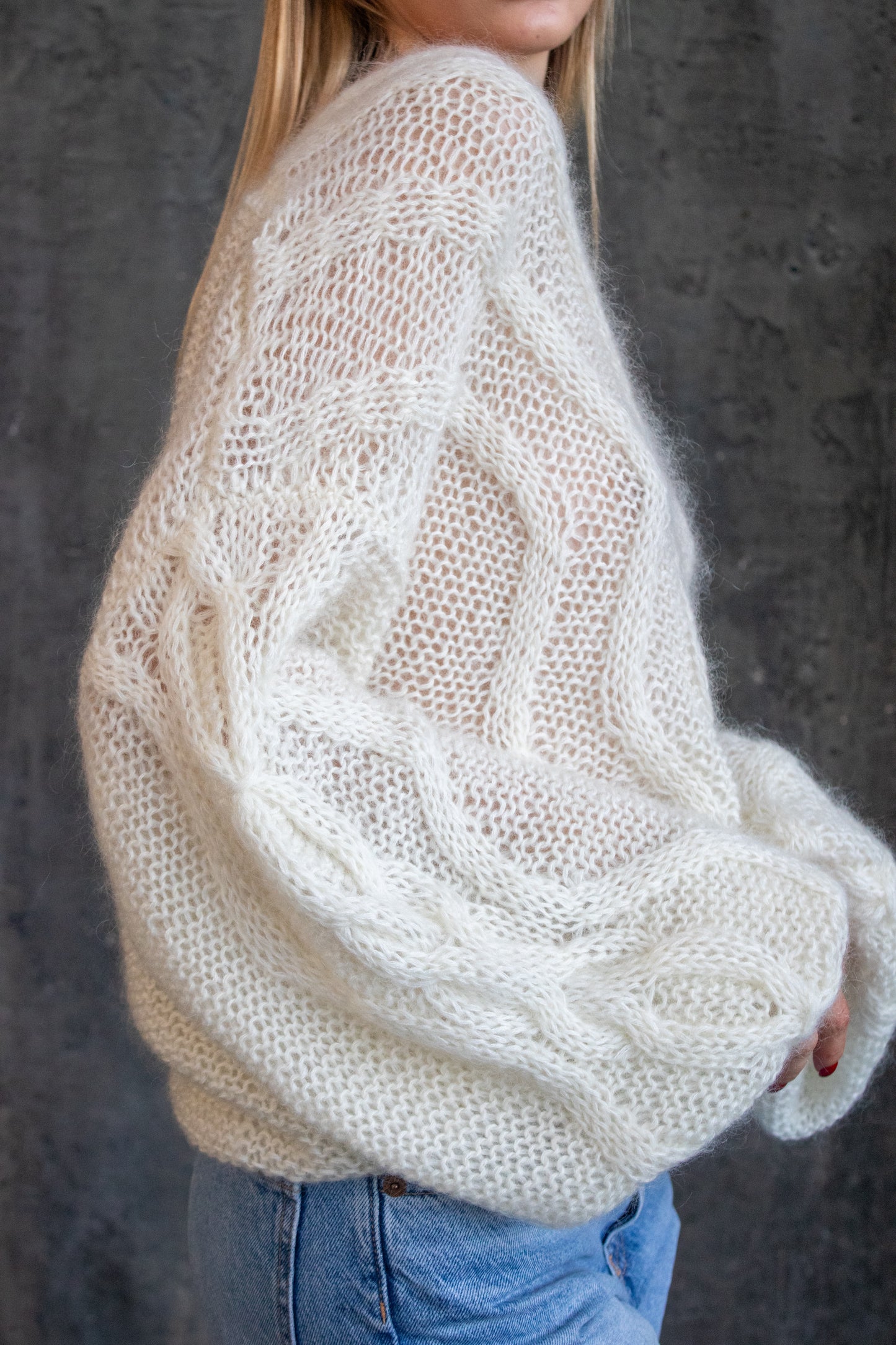 Ivory Oversized Mohair & Alpaca Sweater – Handmade White Knit Jumper