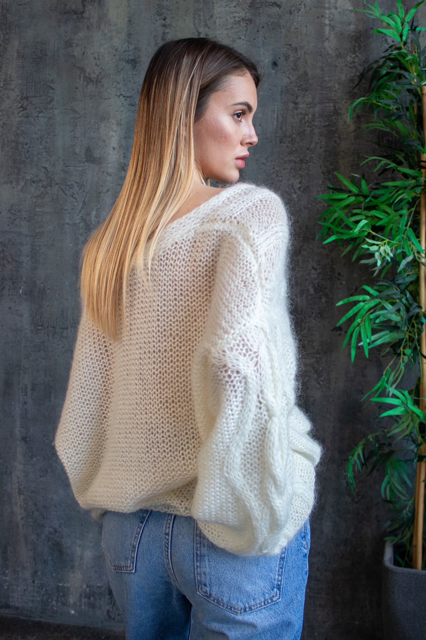 Ivory Oversized Mohair & Alpaca Sweater – Handmade White Knit Jumper