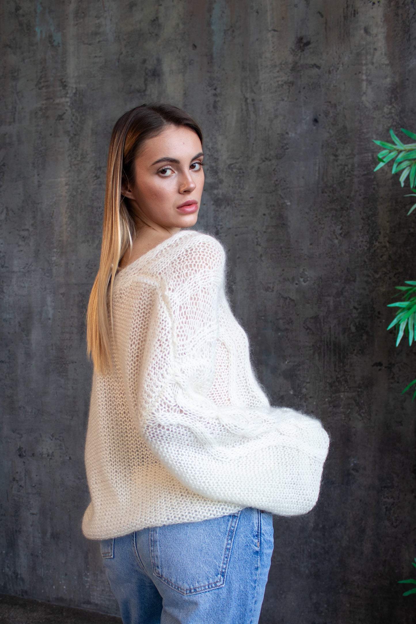 Ivory Oversized Mohair & Alpaca Sweater – Handmade White Knit Jumper