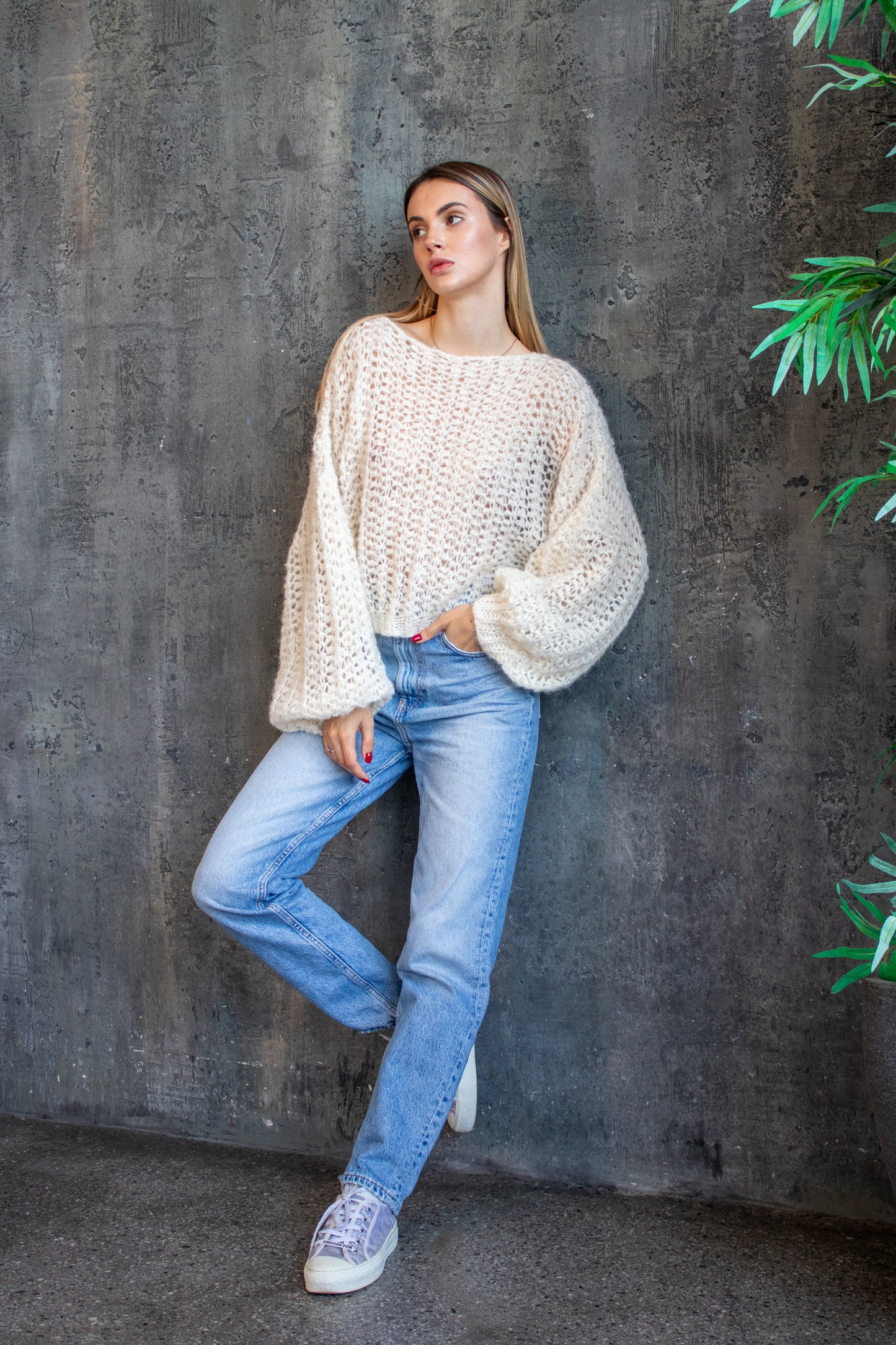Hand Knitted Ivory Oversize Jumper – Mohair & Baby Alpaca Sweater Handmade