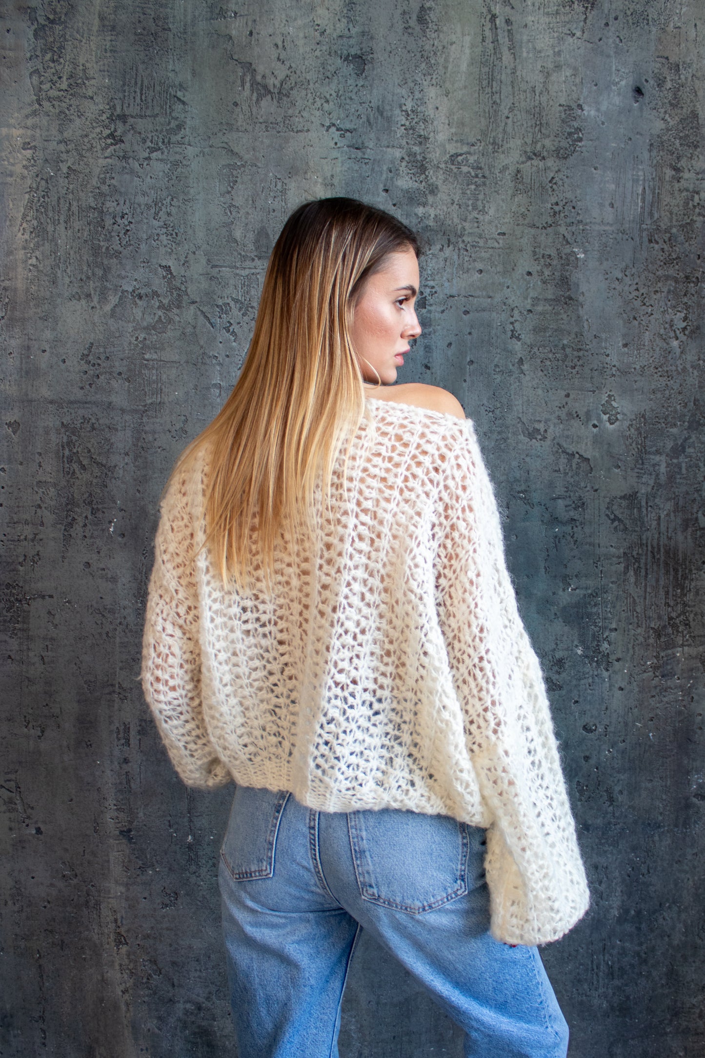 Hand Knitted Ivory Oversize Jumper – Mohair & Baby Alpaca Sweater Handmade