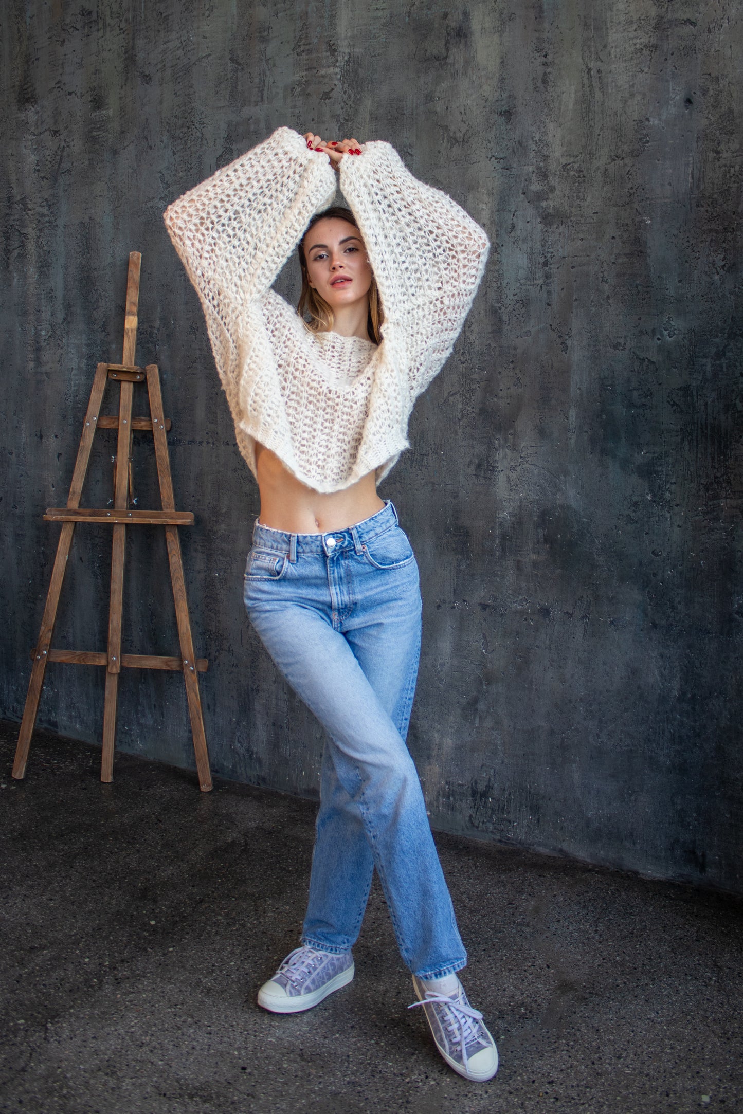 Hand Knitted Ivory Oversize Jumper – Mohair & Baby Alpaca Sweater Handmade